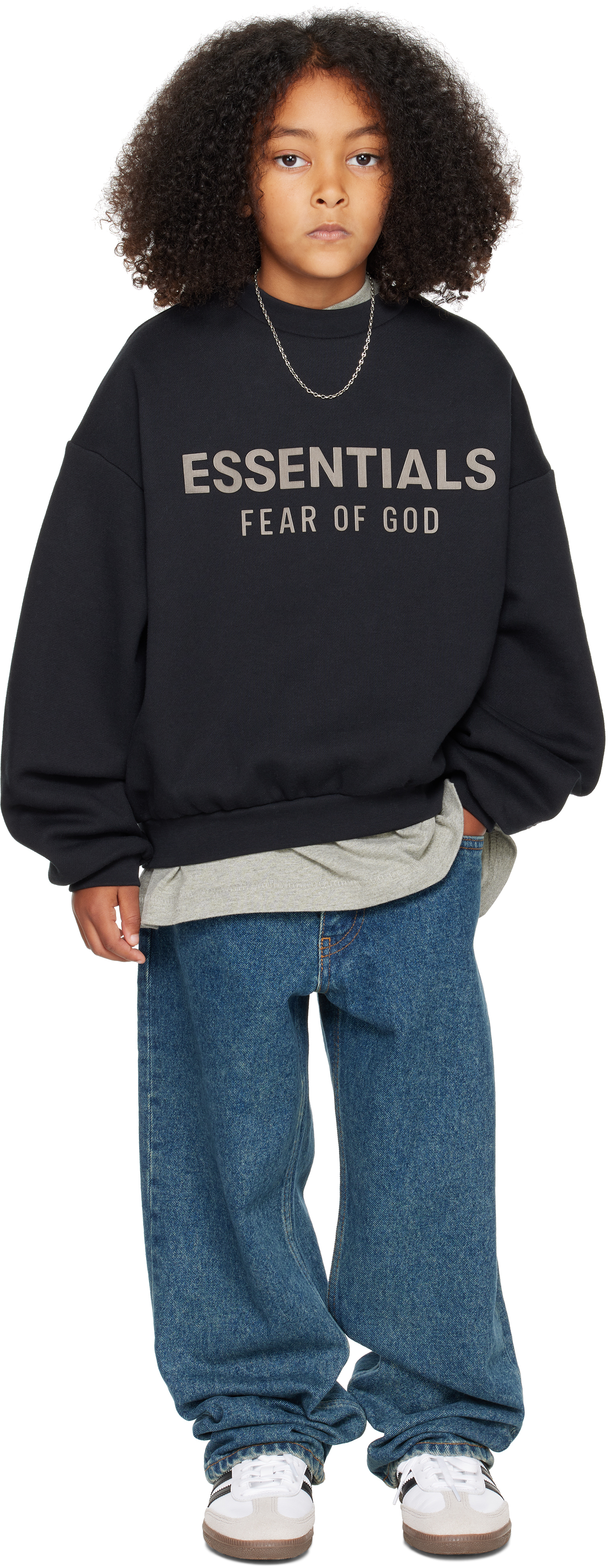 Essentials Kids Black Fleece Crewneck Sweatshirt In Black