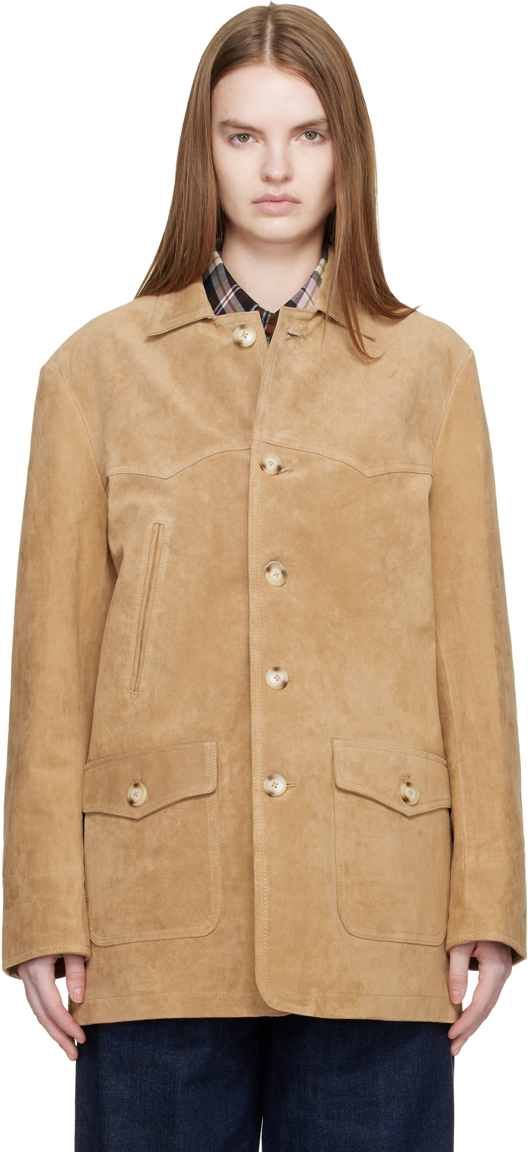 Tan Chicago Suede Jacket by Carter Young on Sale
