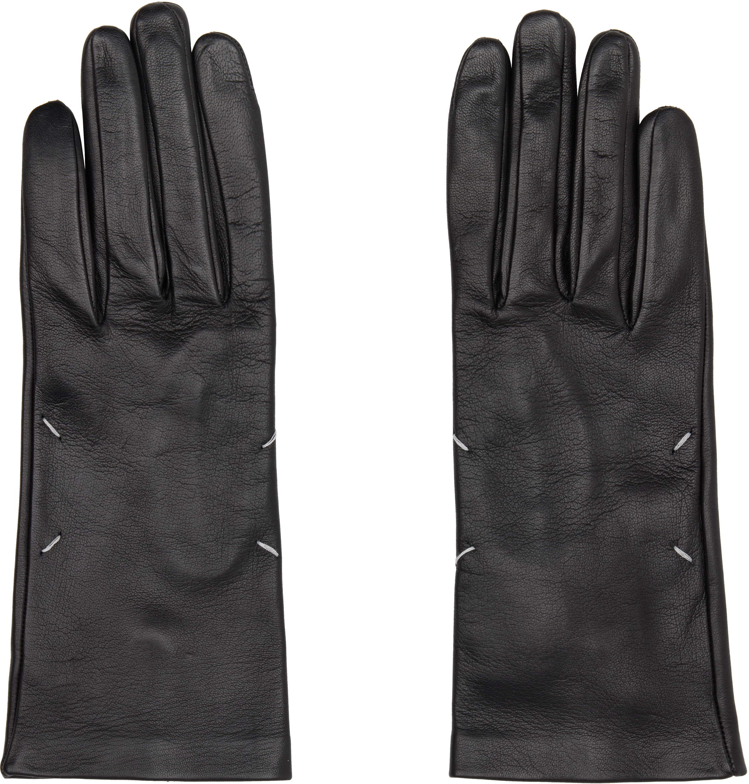 Maison Margiela Black Leather Gloves In Black