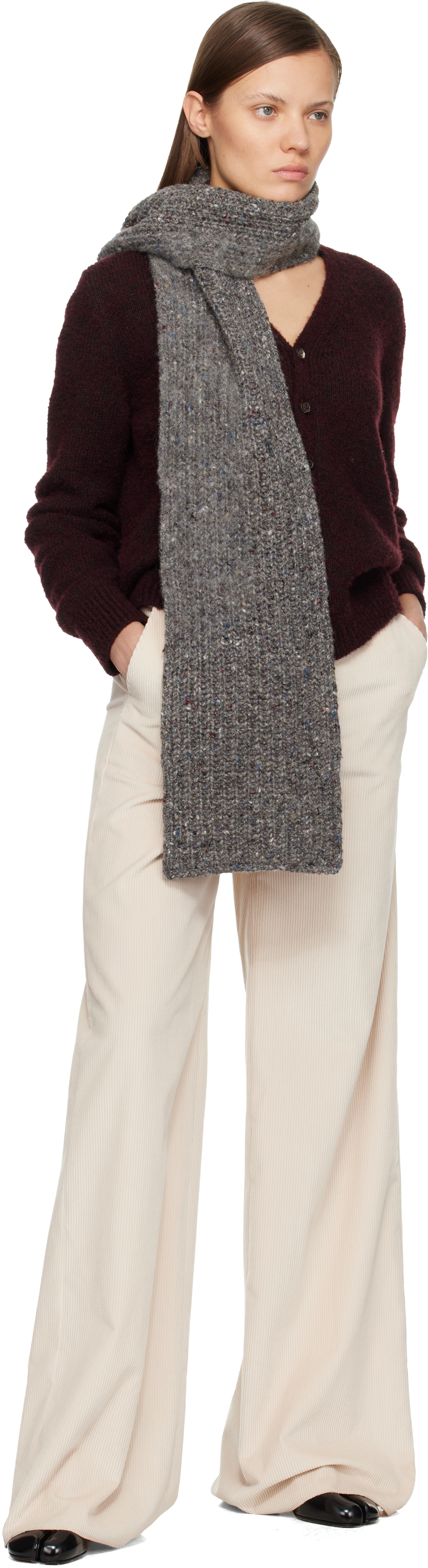 Maison Margiela Gray Virgin Wool Scarf In Brown