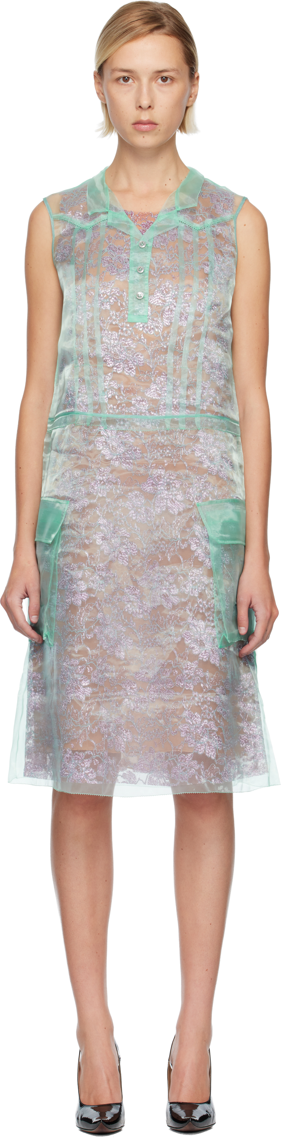 Maison Margiela Green Sheer Tea Midi Dress In Green