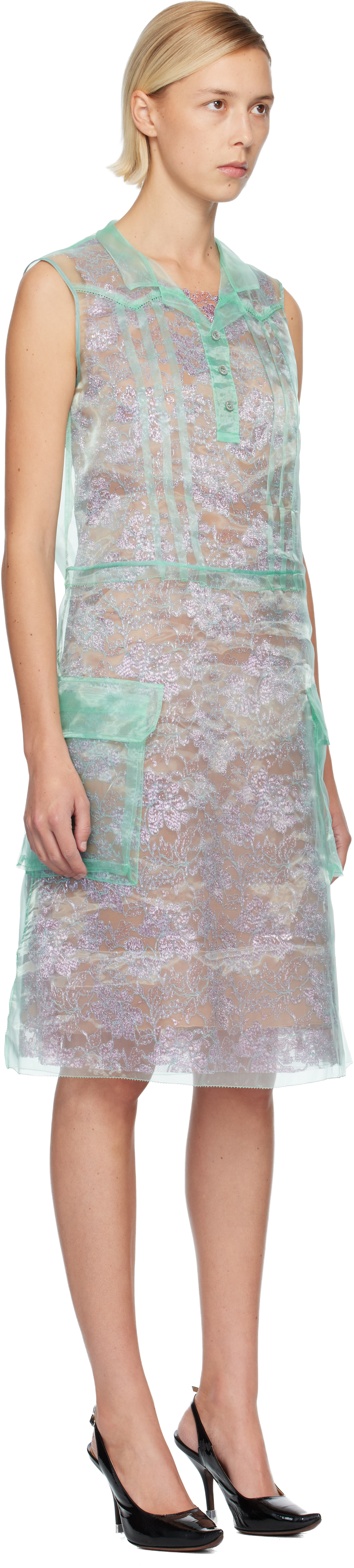 Maison Margiela Green Sheer Tea Midi Dress In Green