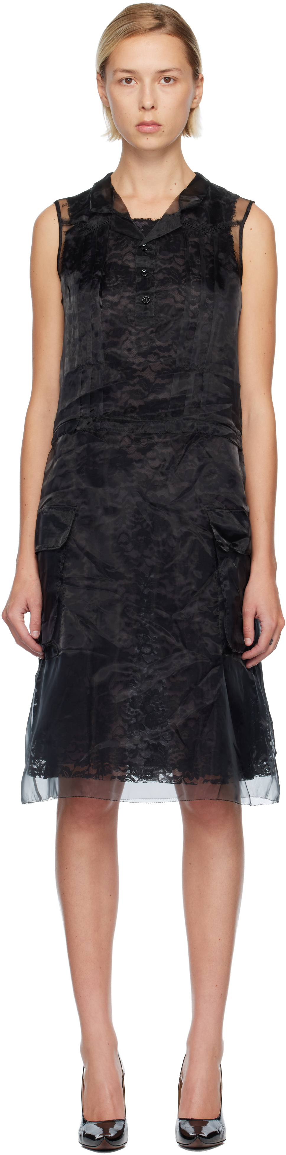 Black Sheer Tea Midi Dress by Maison Margiela on Sale
