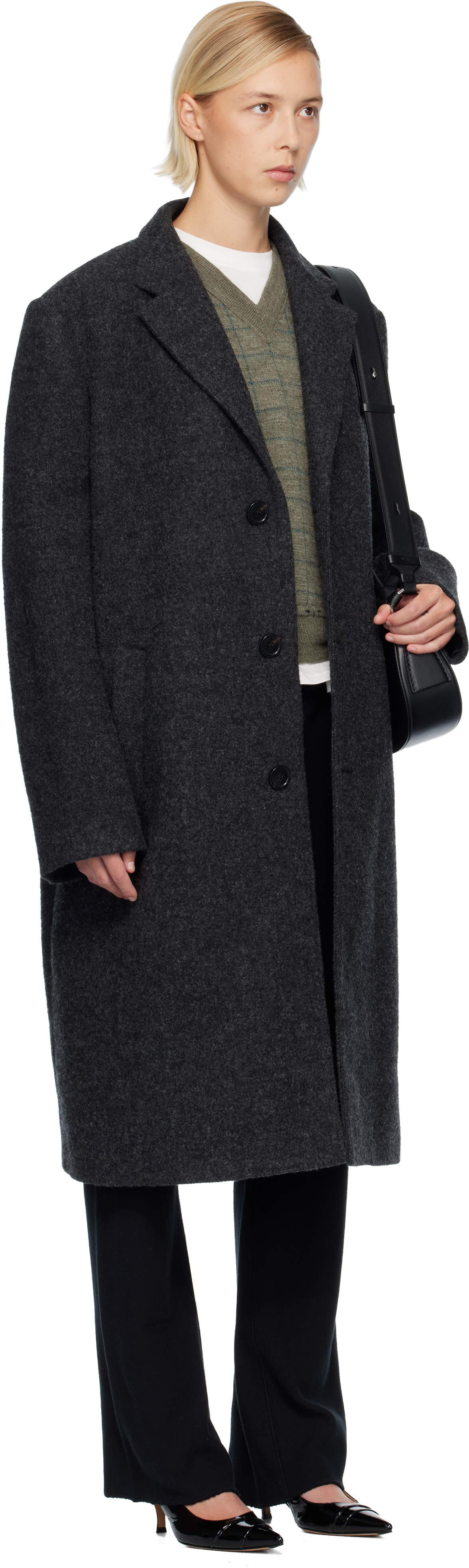 Maison Margiela Gray Wool Coat In Multi