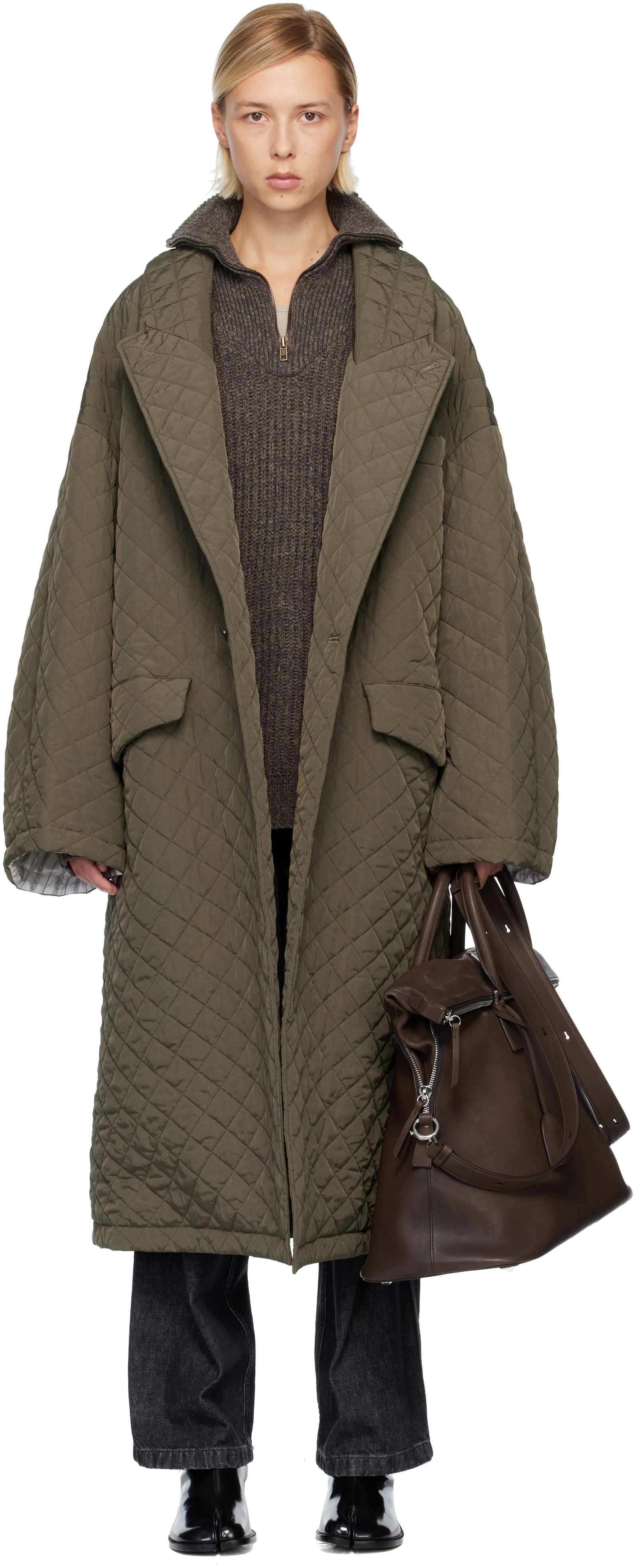 Maison Margiela Green Quilted Coat In Multi