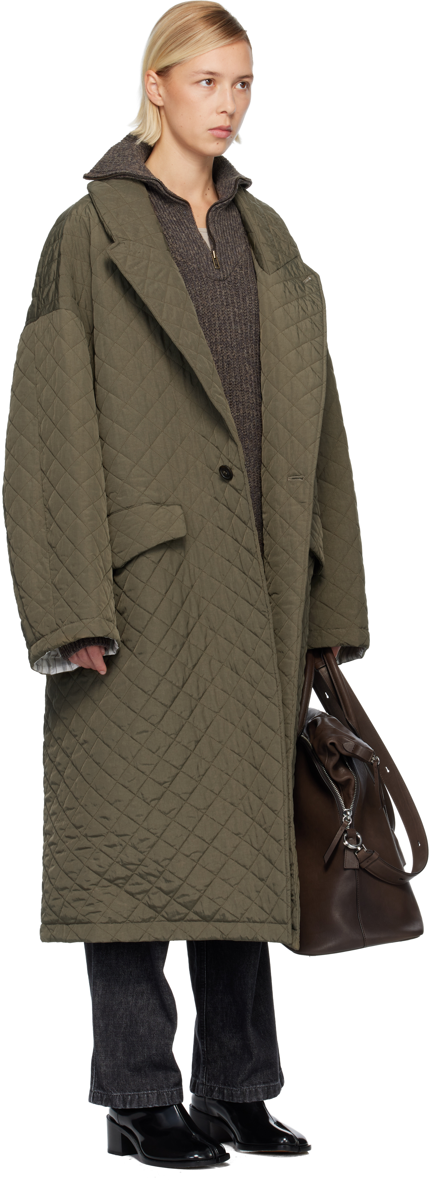 Maison Margiela Green Quilted Coat In Multi