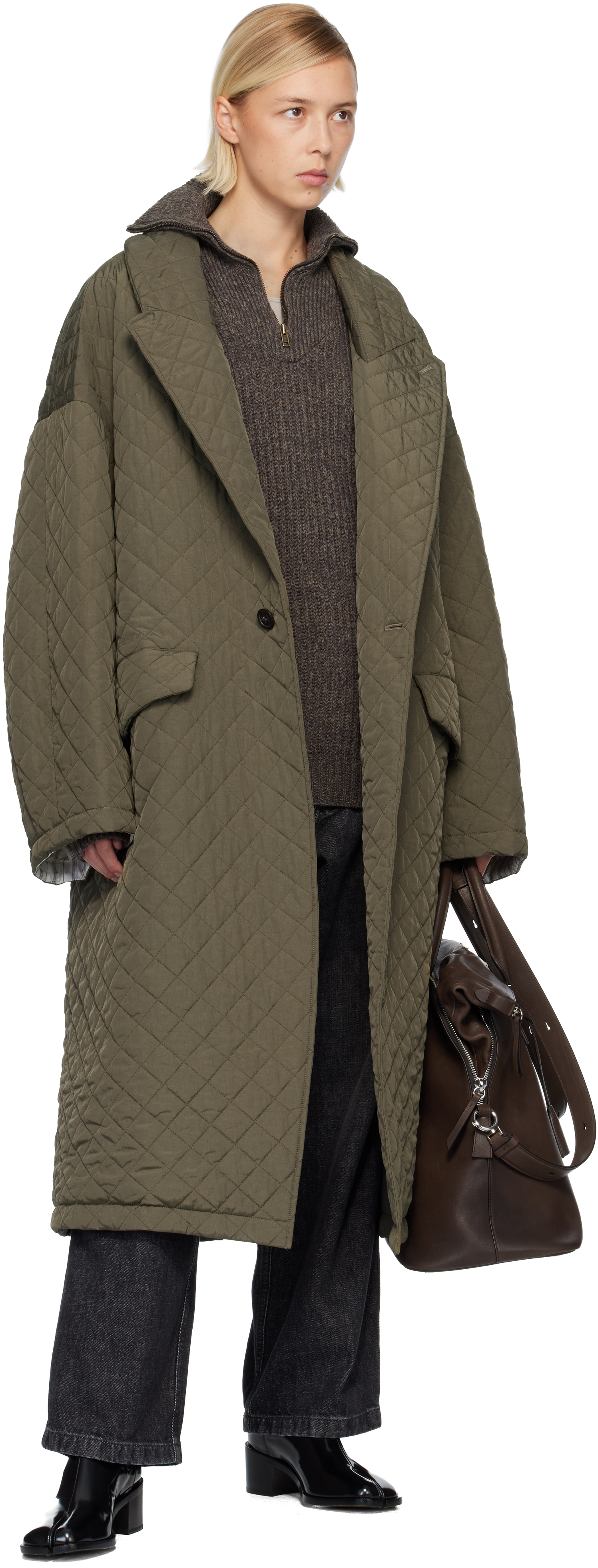 Maison Margiela Green Quilted Coat In Multi