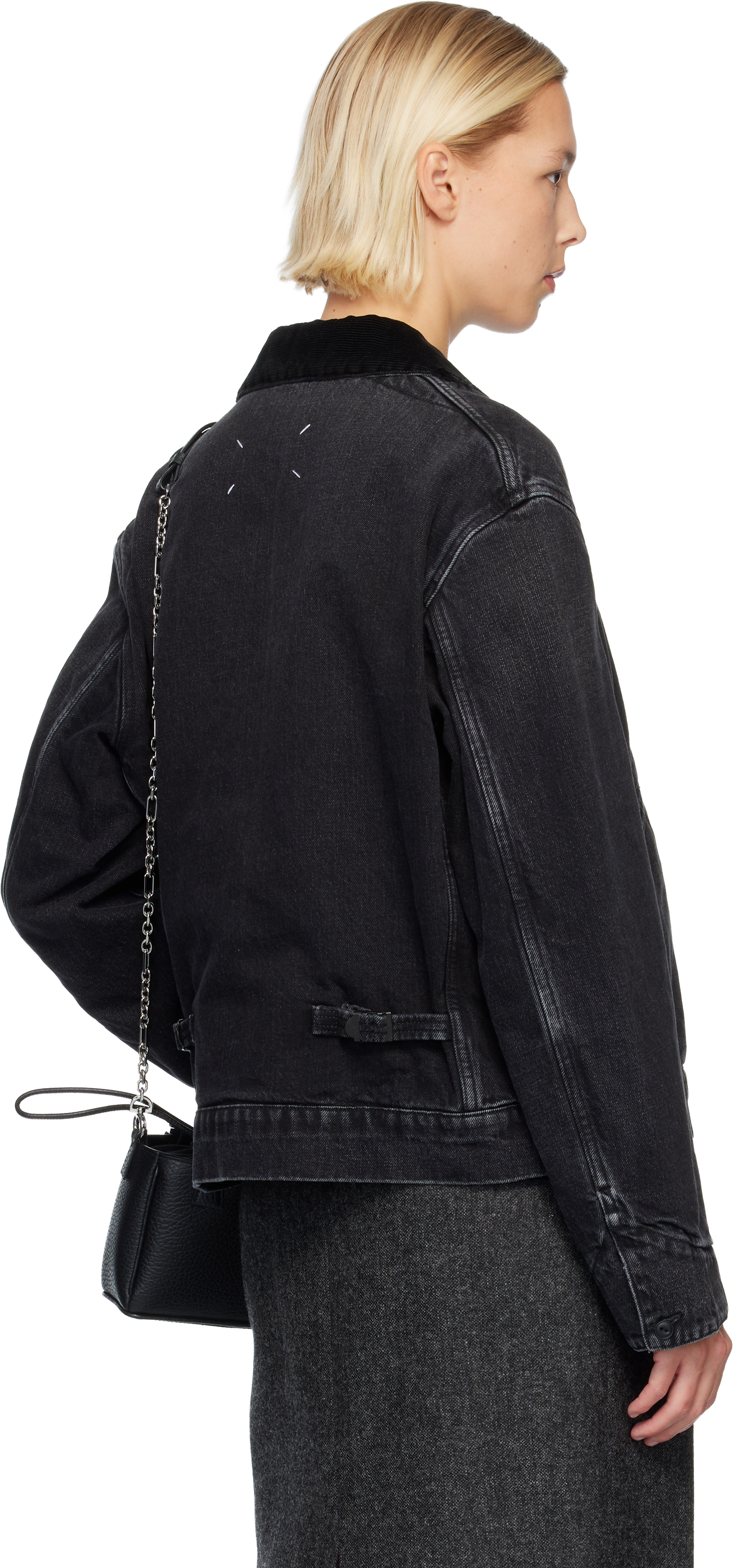 Maison Margiela Black Corduroy Collar Denim Jacket In Black