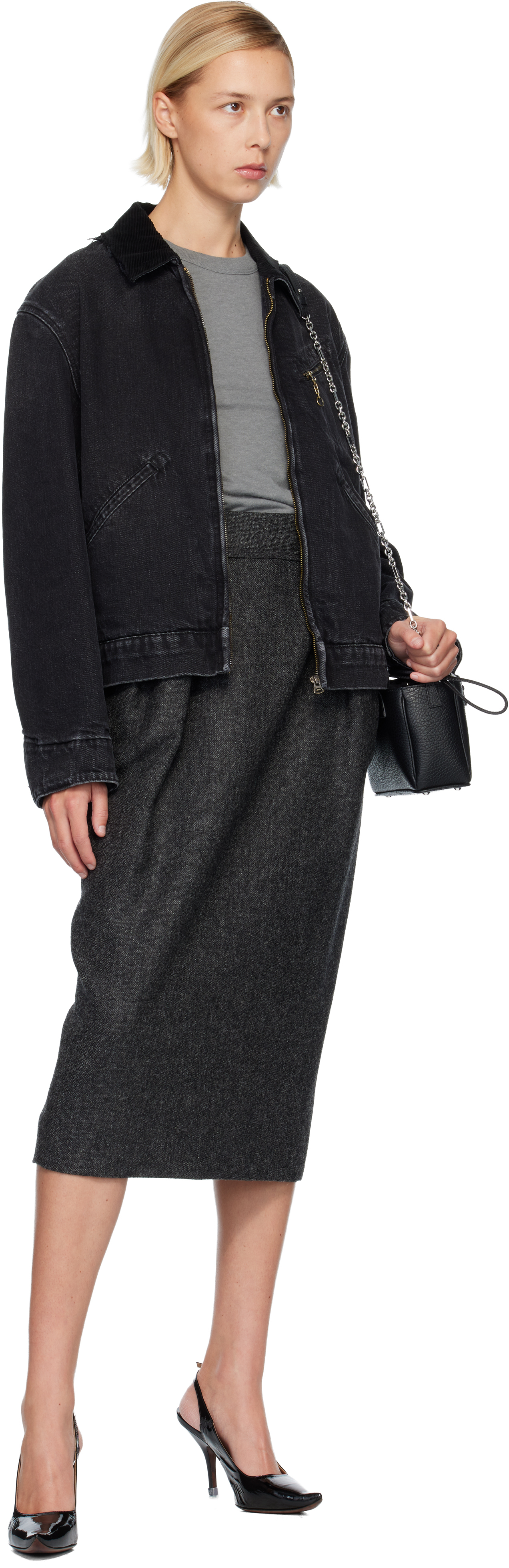 Maison Margiela Black Corduroy Collar Denim Jacket In Black