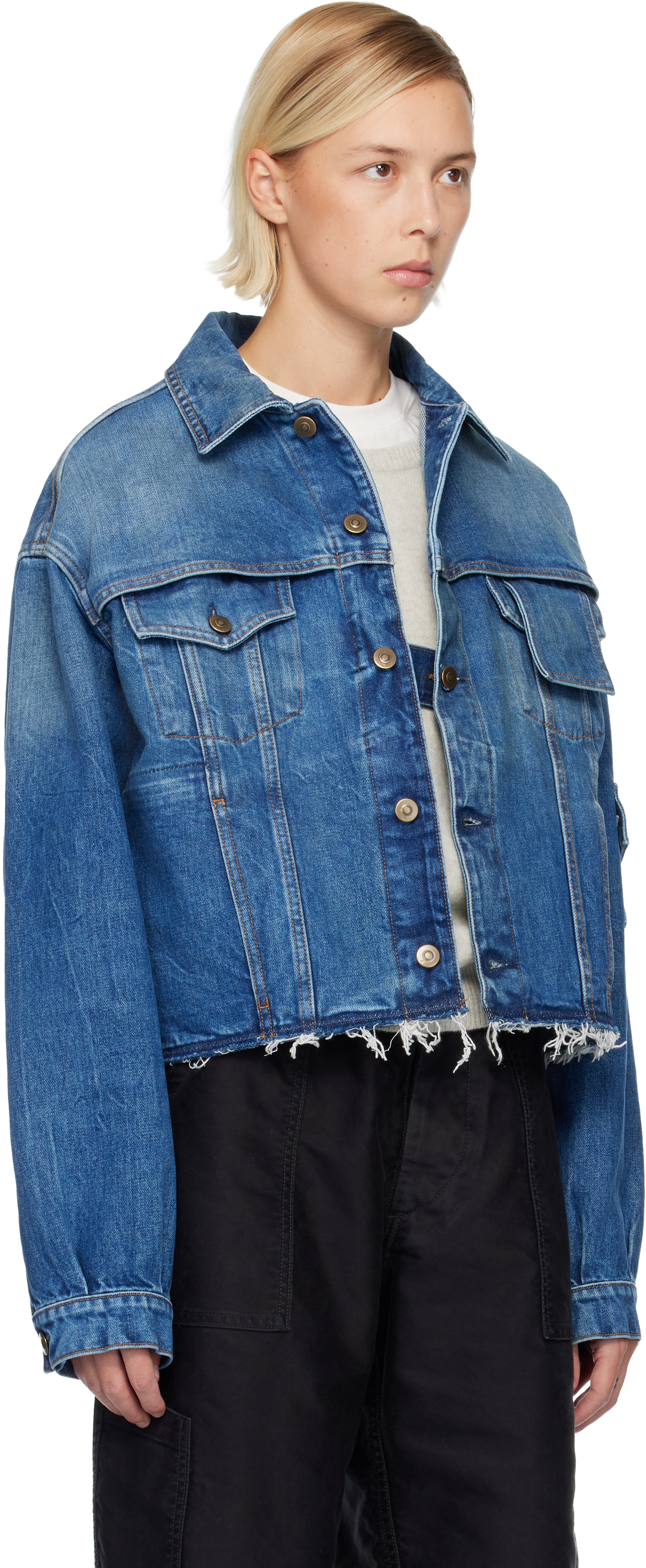 Maison Margiela Blue Paneled Denim Jacket In Blue