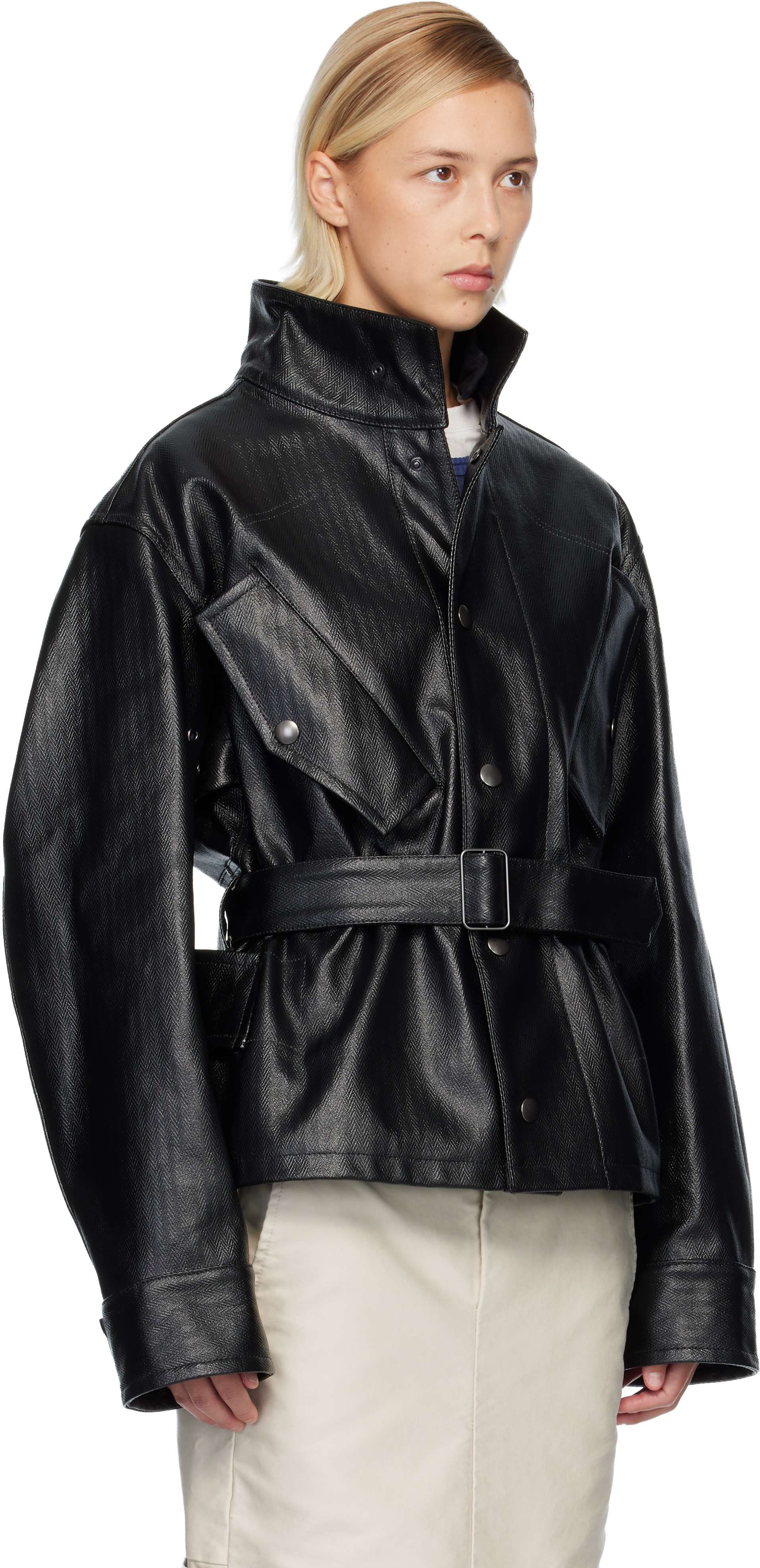 Maison Margiela Black Belted Faux-leather Jacket In Black