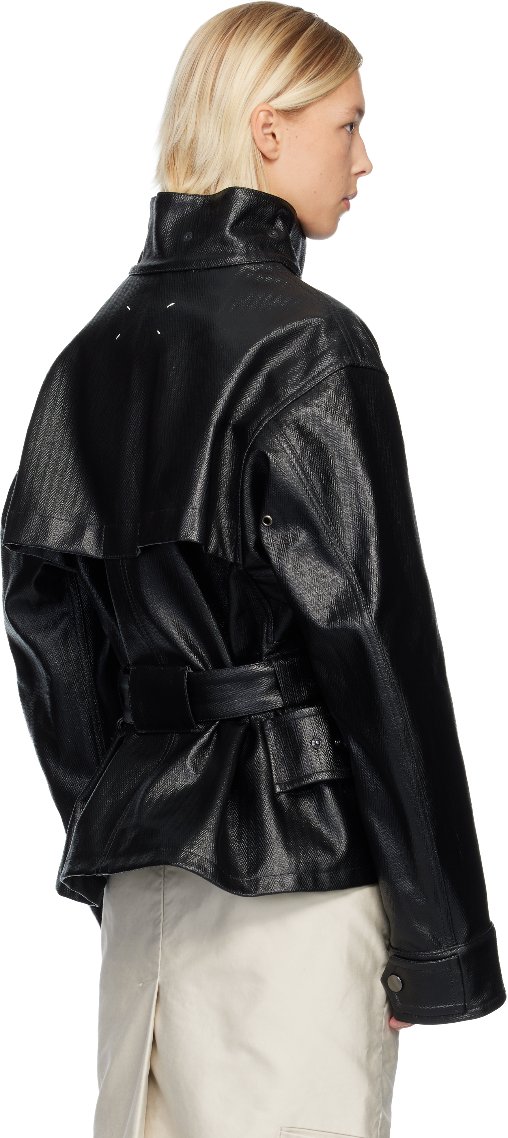 Maison Margiela Black Belted Faux-leather Jacket In Black