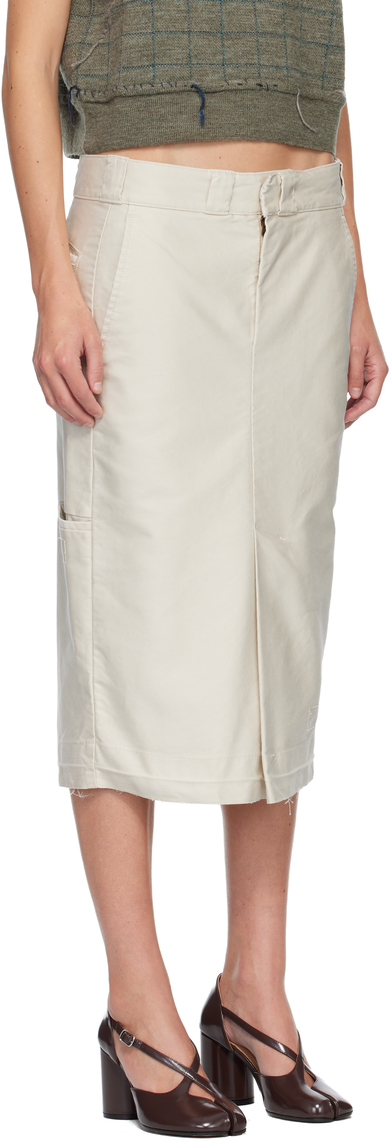Maison Margiela Off-white Chino Midi Skirt In Neutral