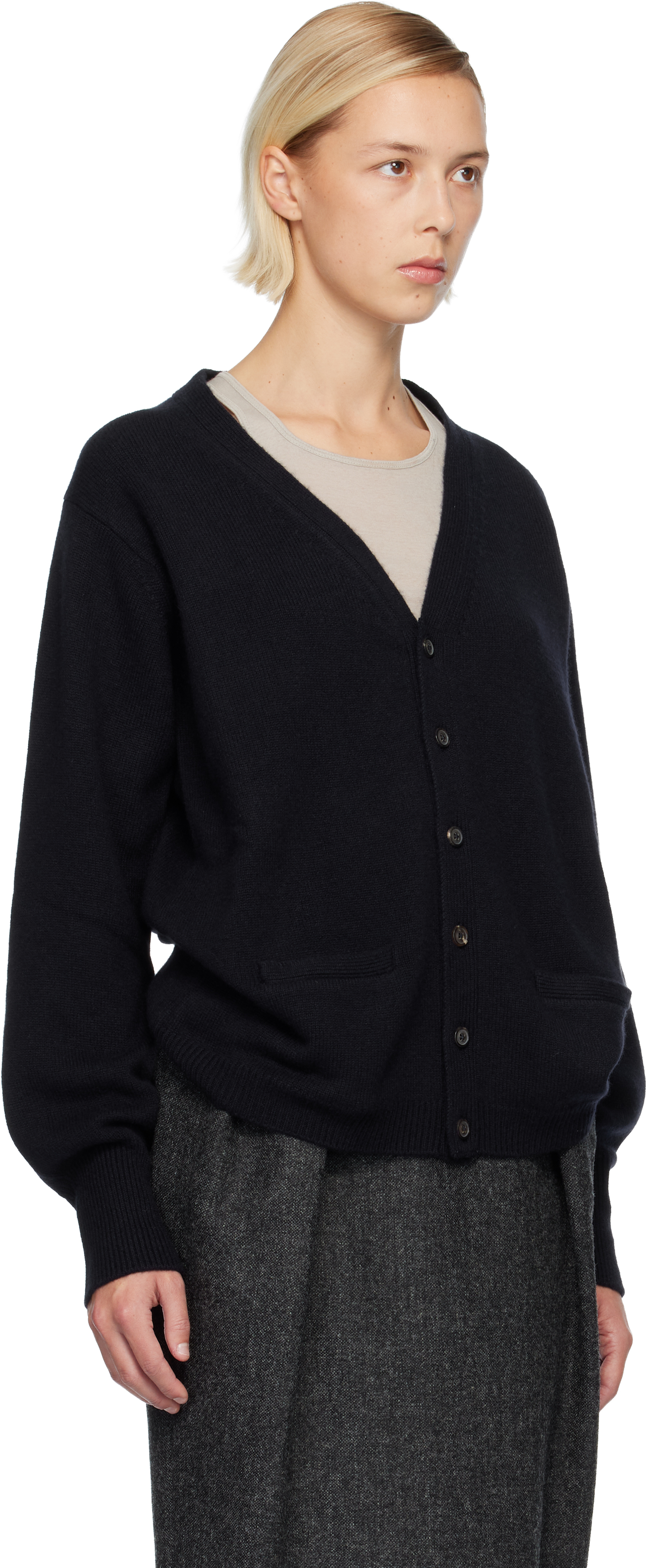 Maison Margiela Navy Cashmere Cardigan In Black