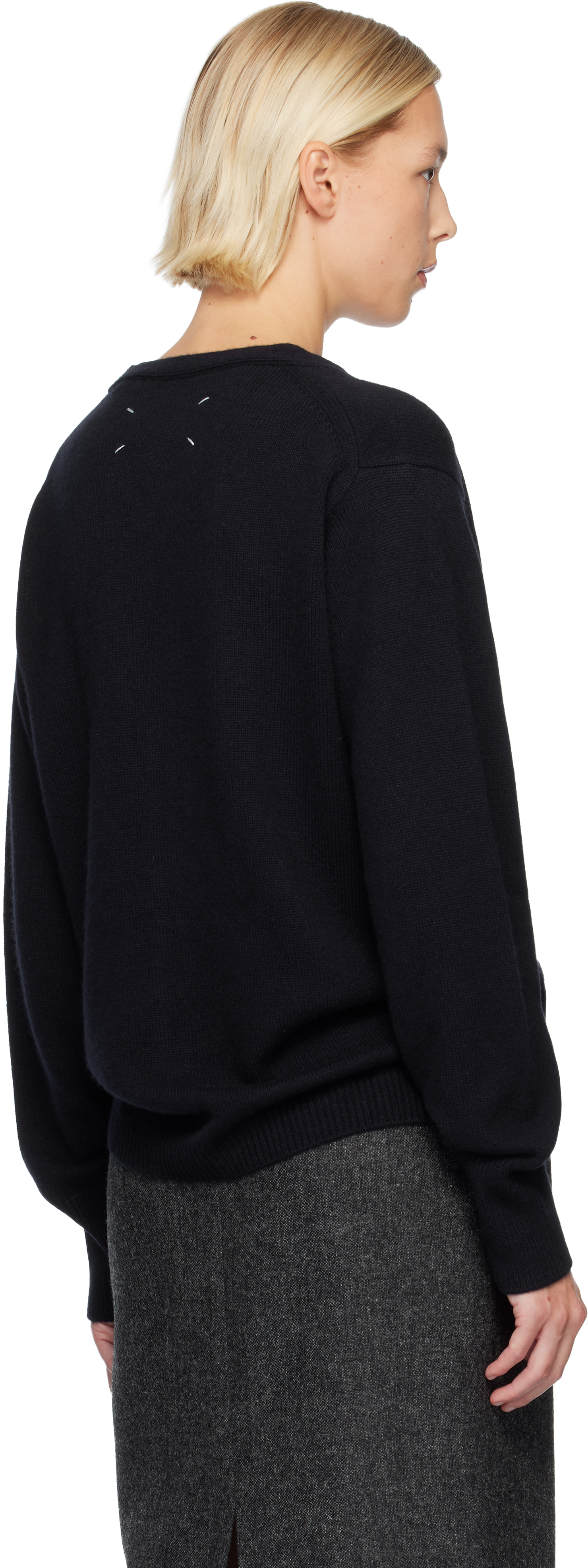 Maison Margiela Navy Cashmere Cardigan In Black