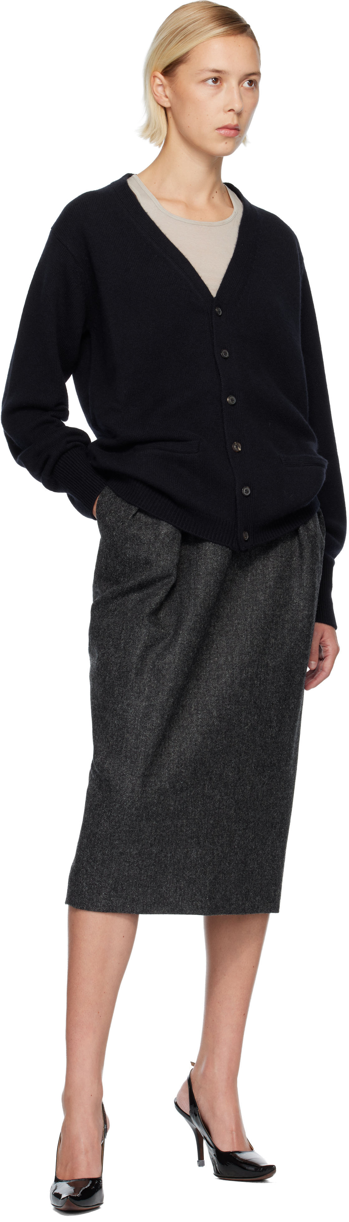 Maison Margiela Navy Cashmere Cardigan In Black