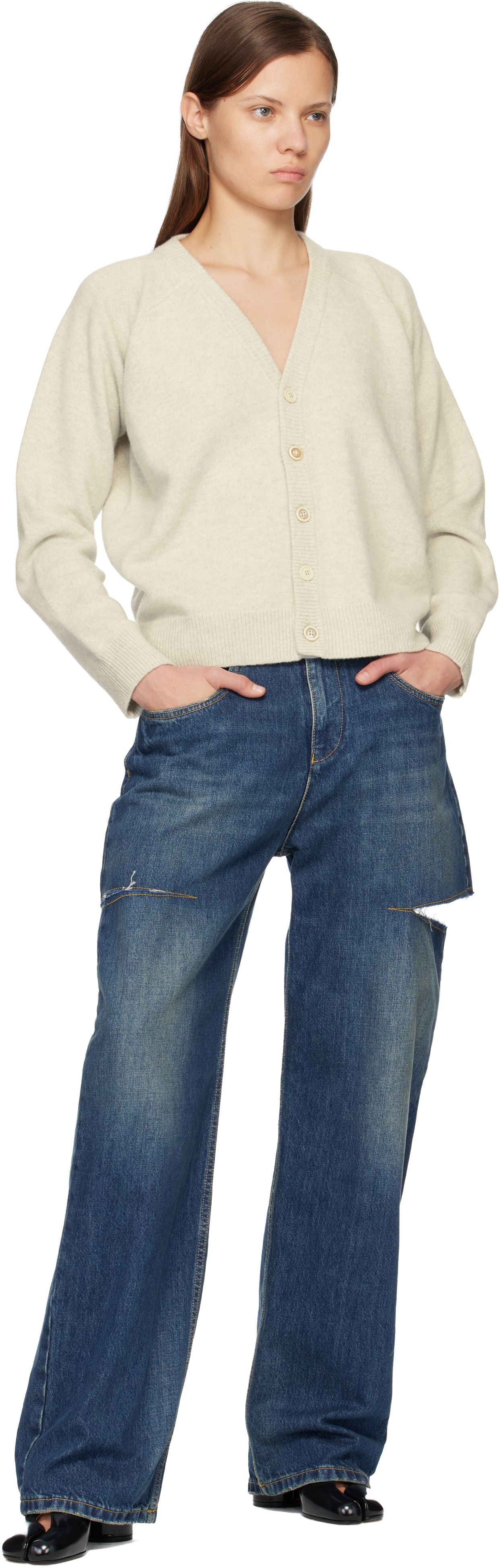 Maison Margiela Gray Wool Cardigan In Neutral