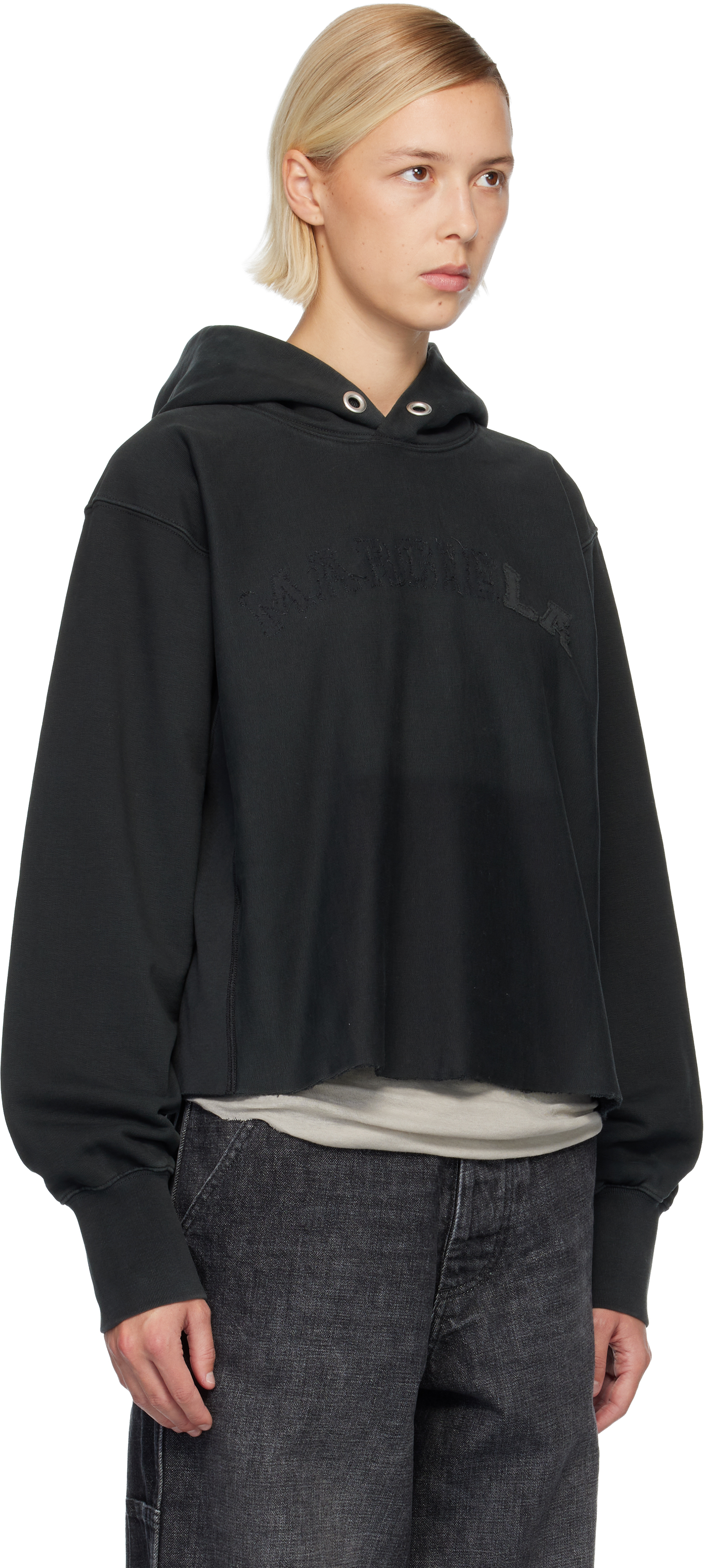 Maison Margiela Embroidered Logo Jersey Cropped Hoodie In Black