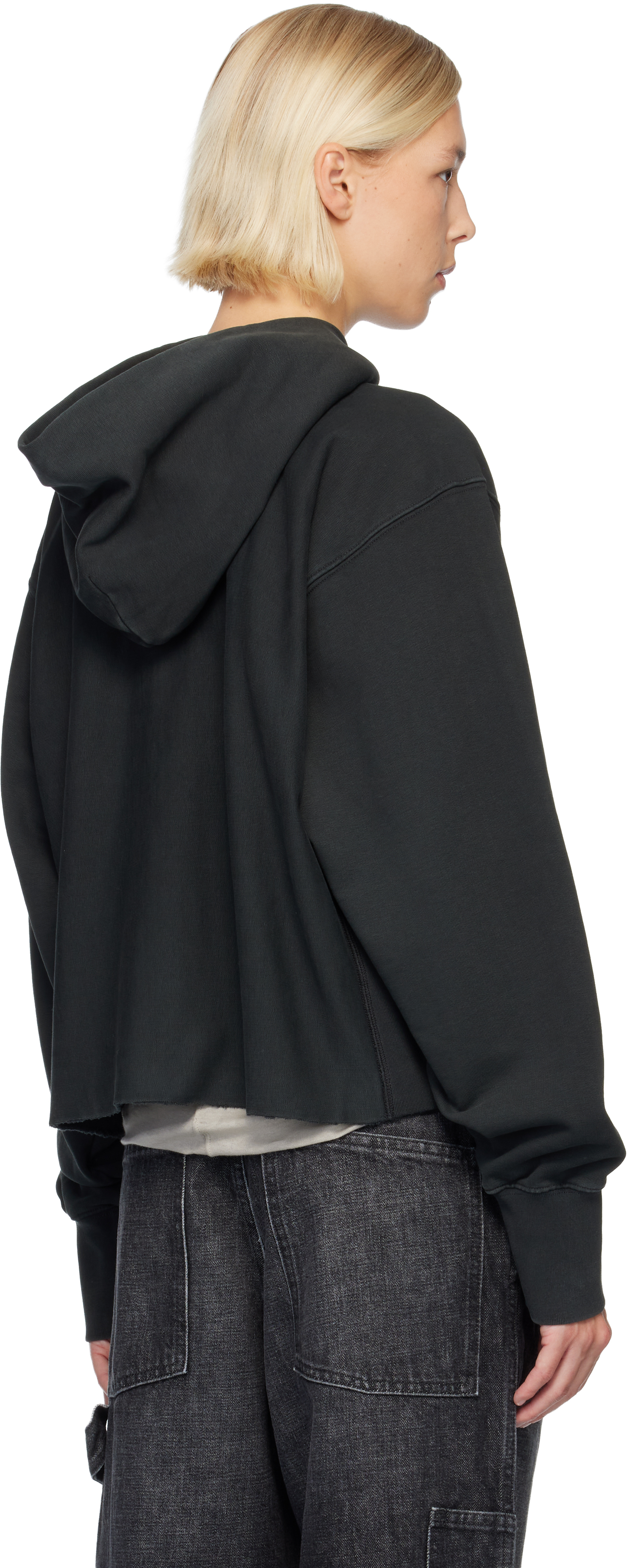 Maison Margiela Embroidered Logo Jersey Cropped Hoodie In Black