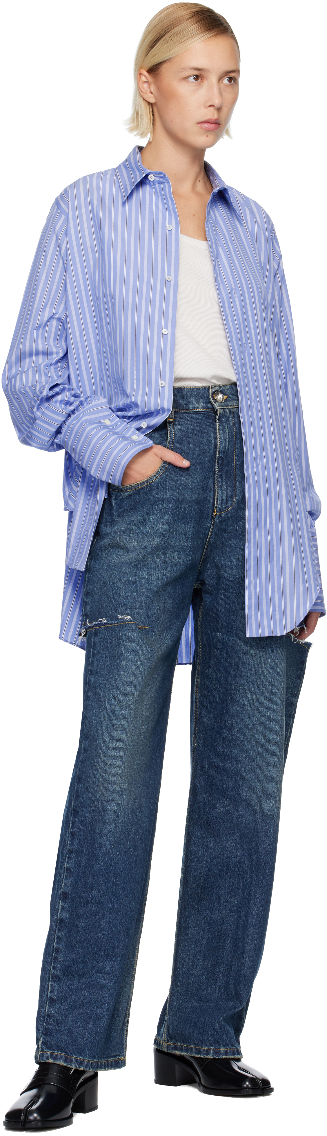 Maison Margiela Blue Cotton Shirt In Blue