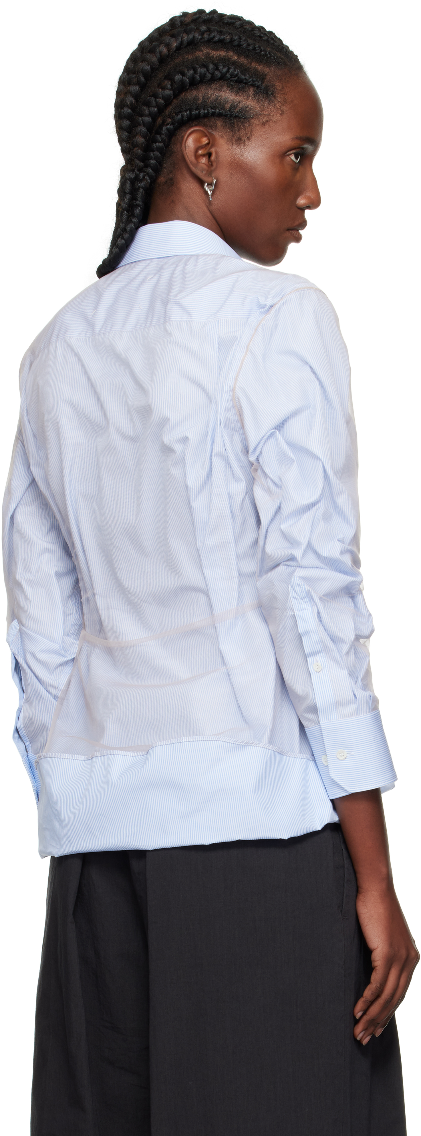 Maison Margiela Stripe Ruffle Long Sleeve Cotton Button-down Shirt In Blue