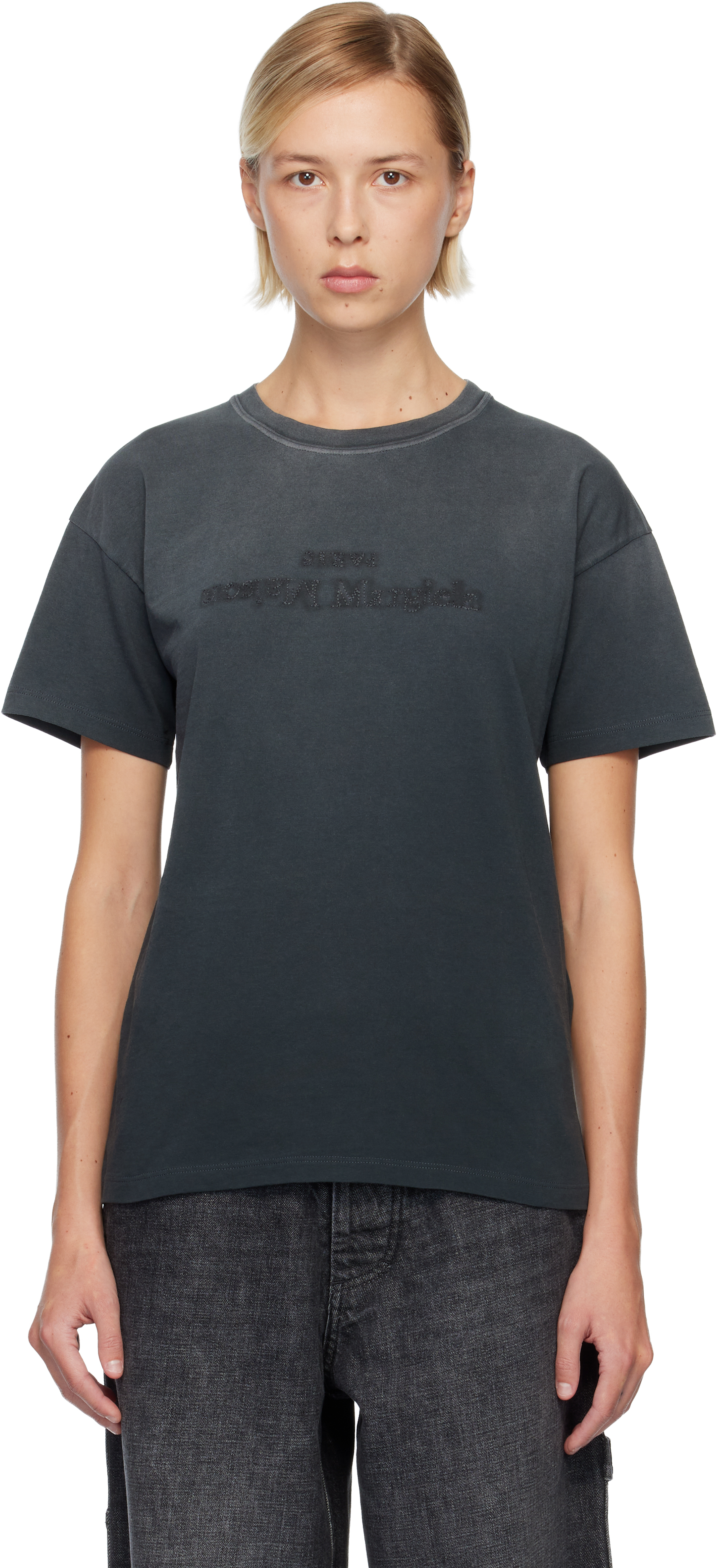 Maison Margiela Elevated Black T-shirt With Distressed Detailing And Signature Logo