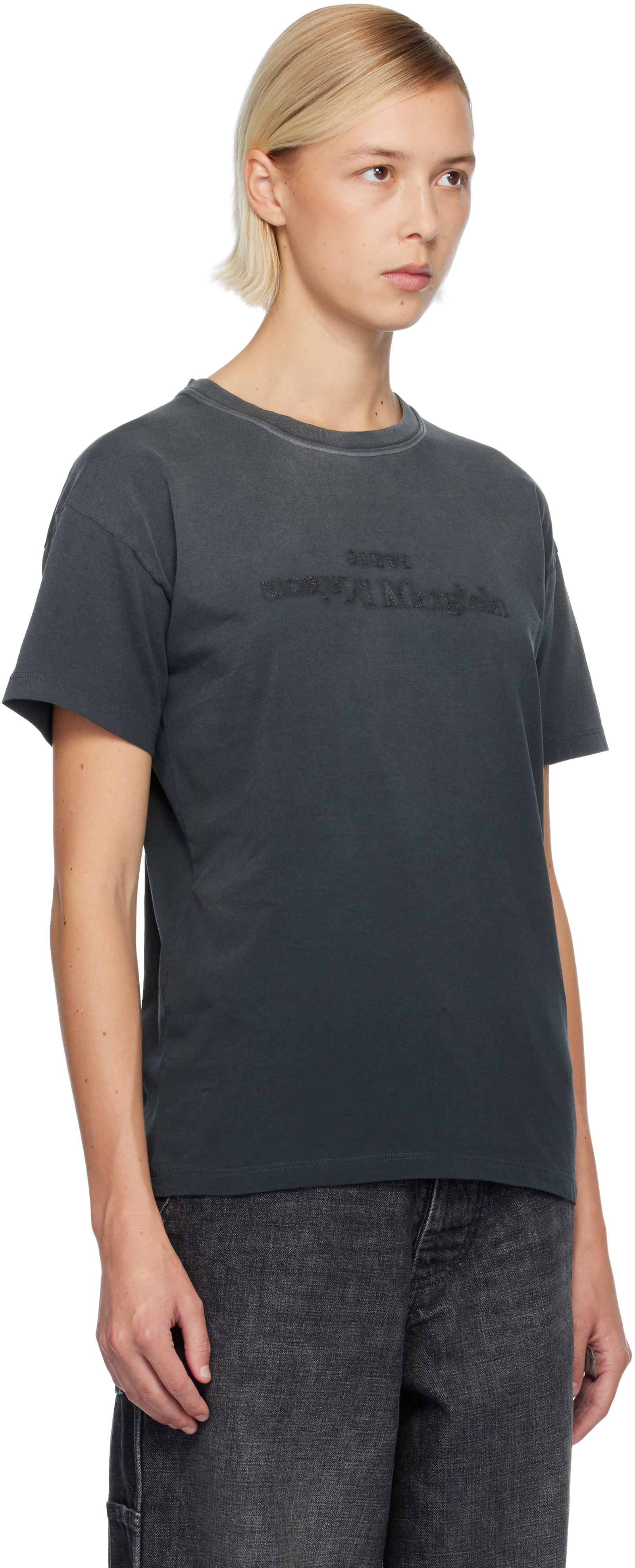 Maison Margiela Elevated Black T-shirt With Distressed Detailing And Signature Logo