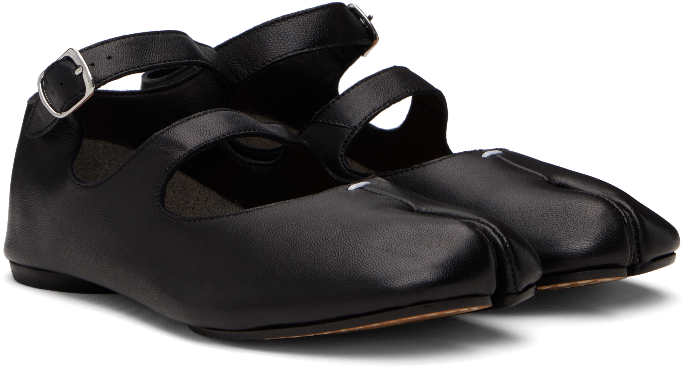 Maison Margiela Tabi Leather Ballerina Shoes In Black