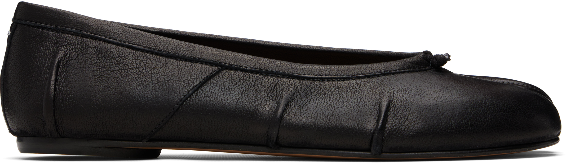 Maison Margiela Black Leather Flats With Unique Split Toe And Bow Accent In Black