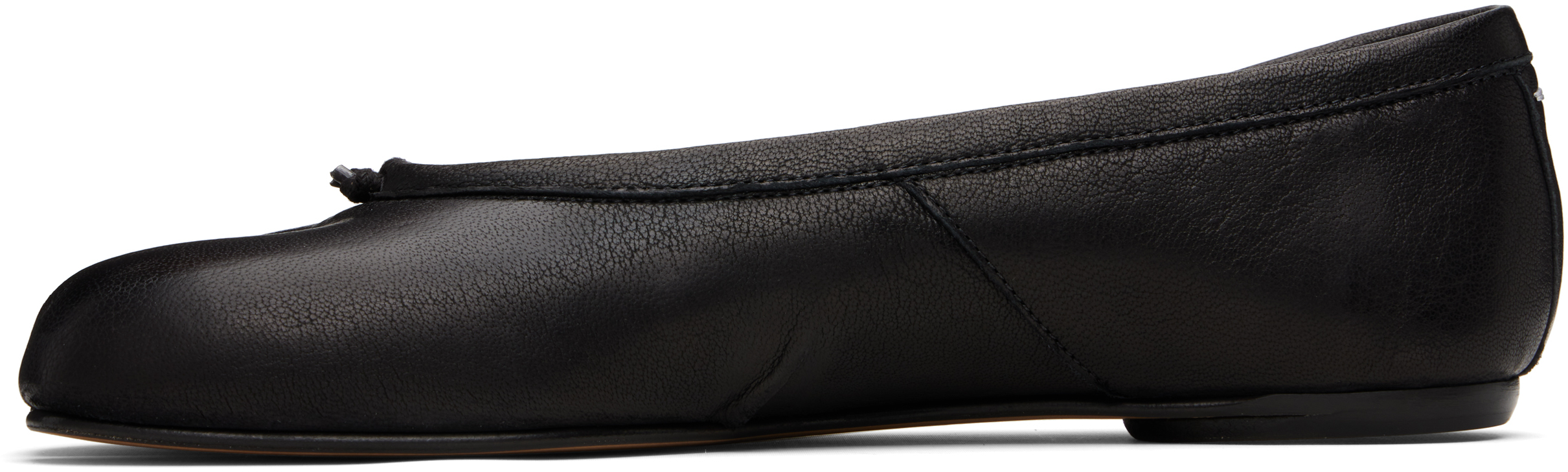 Maison Margiela Black Leather Flats With Unique Split Toe And Bow Accent In Black