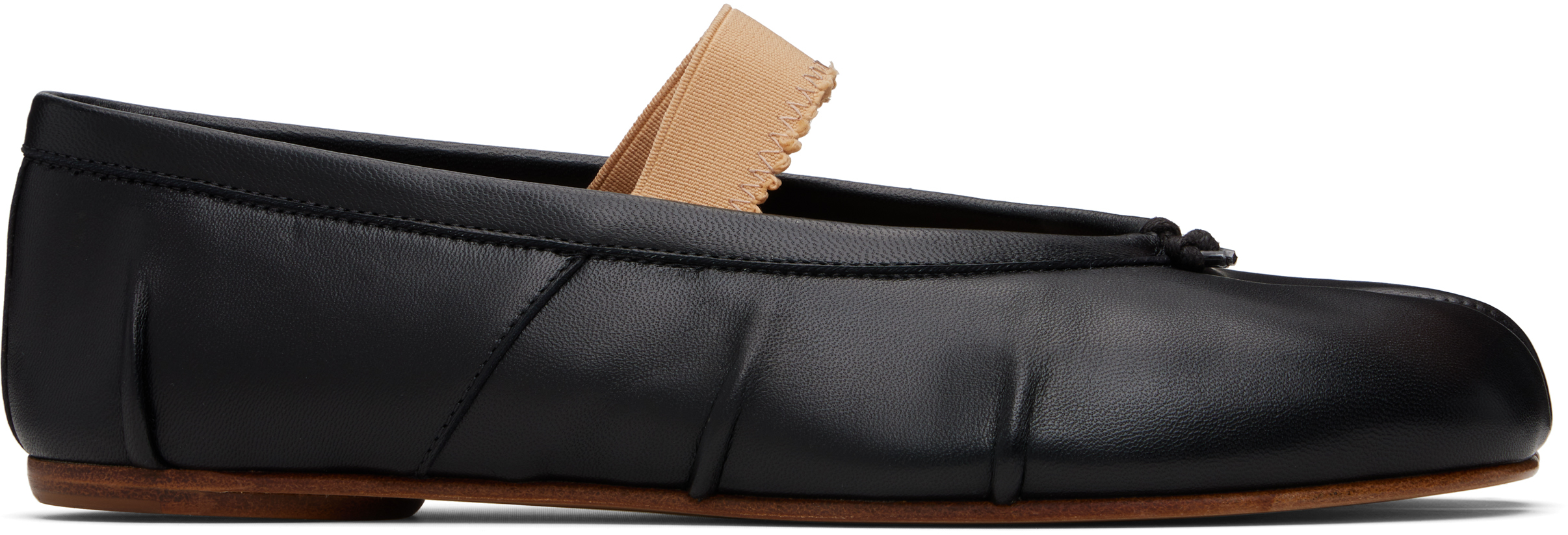 Maison Margiela Black Leather Flats With Elegant Elastic Strap In Black