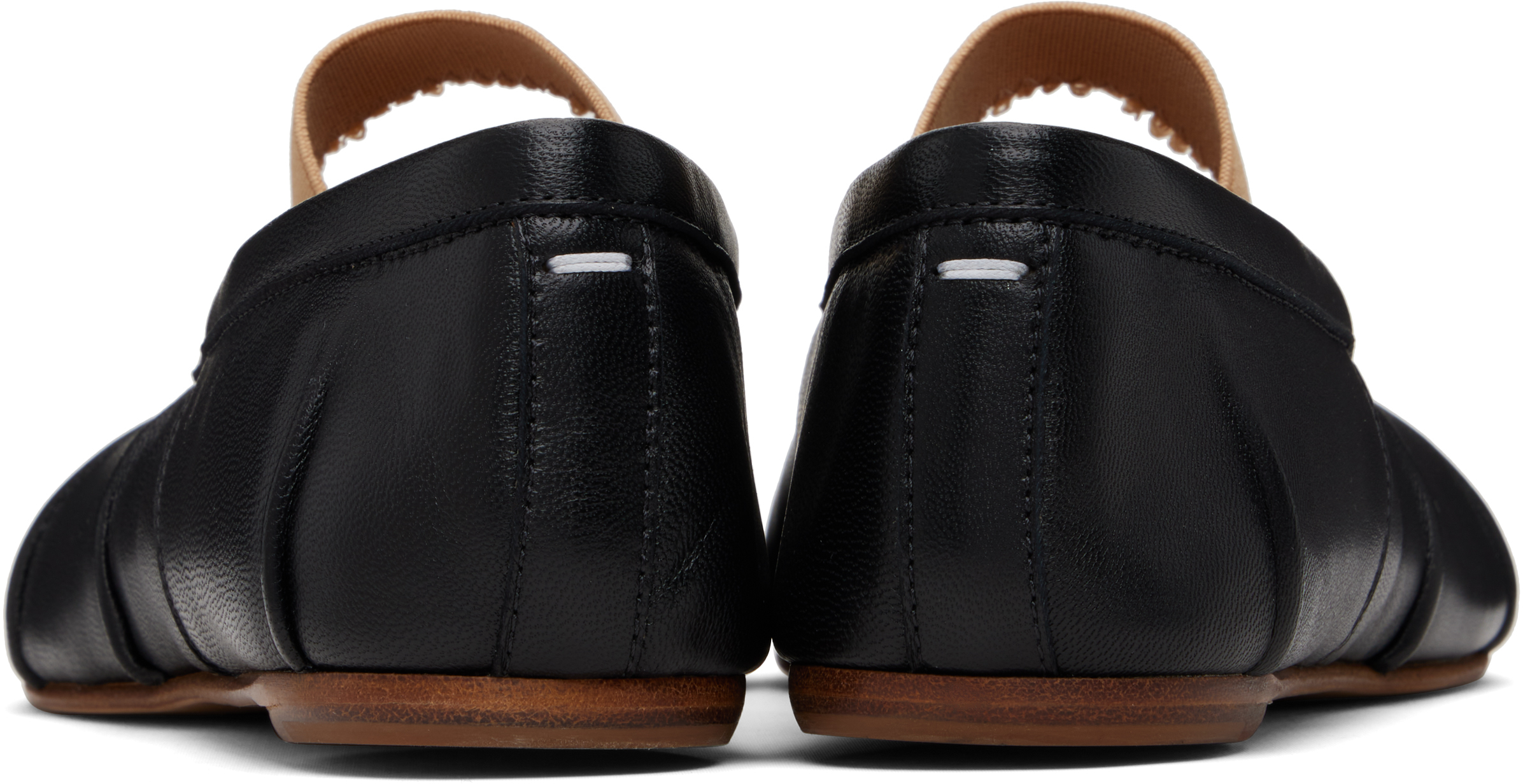 Maison Margiela Black Leather Flats With Elegant Elastic Strap In Black