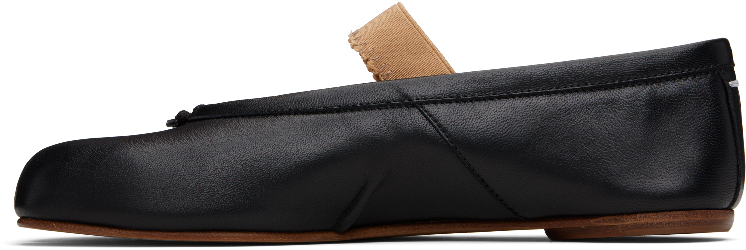 Maison Margiela Black Leather Flats With Elegant Elastic Strap In Black