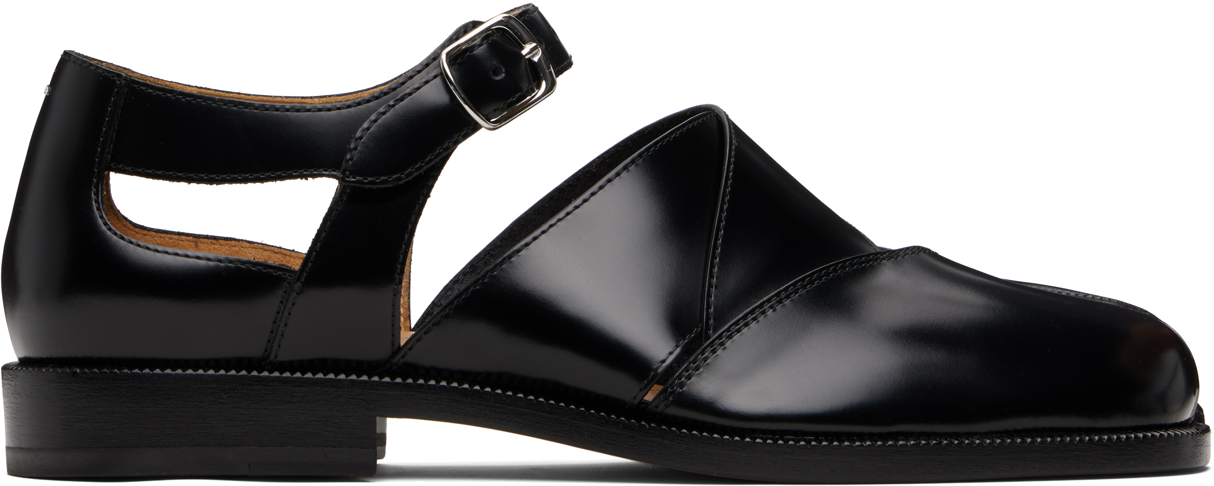 靴 maison margiela Tabi Leather Sandals Maison Margiela: Black Tabi Leather Sandals | SSENSE