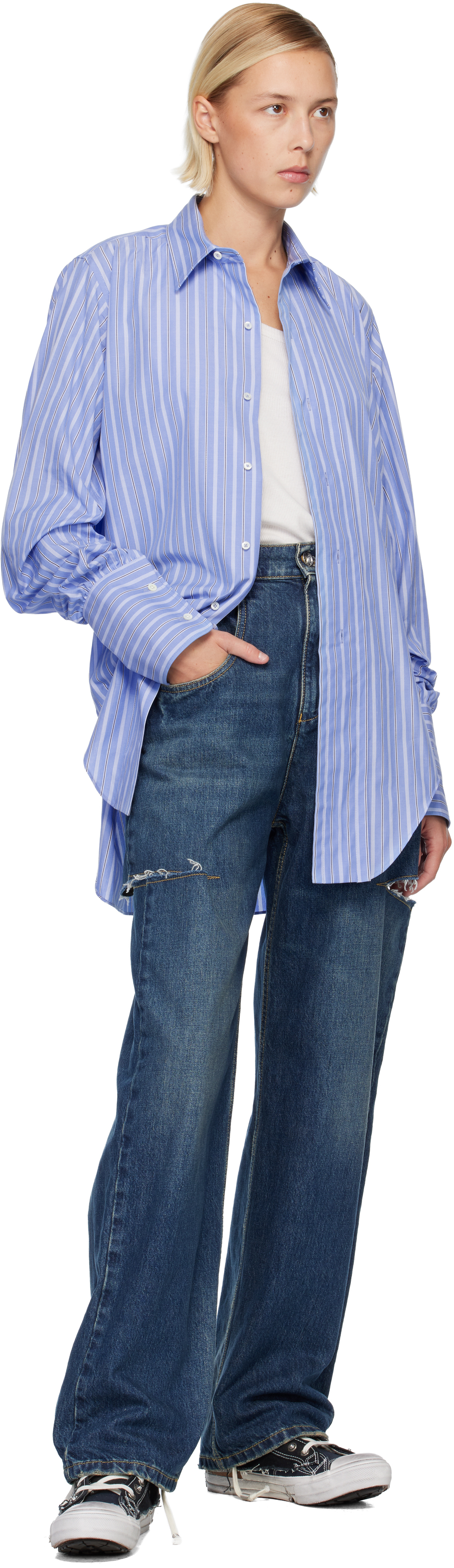 Maison Margiela Midnight Blue Canvas Loved To Death Sneakers In Black