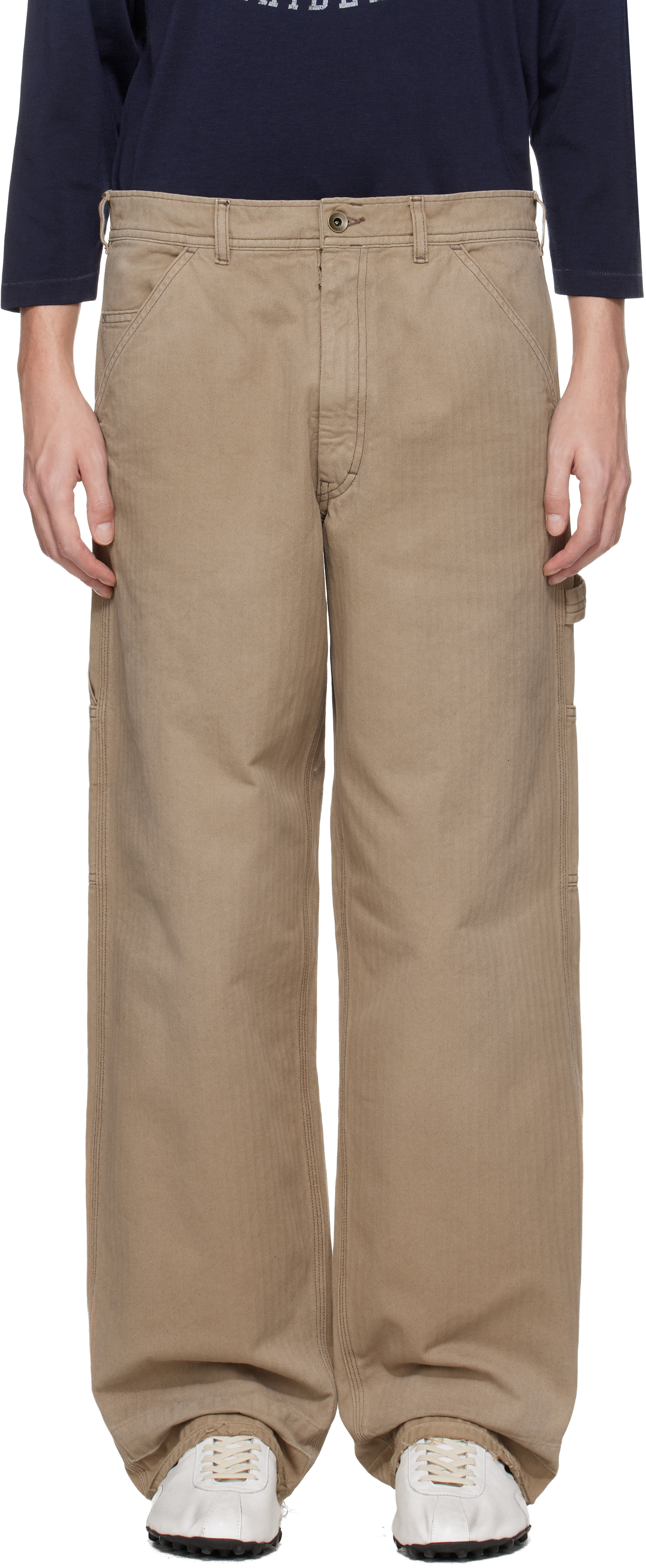 Beige Herringbone Trousers by Maison Margiela on Sale