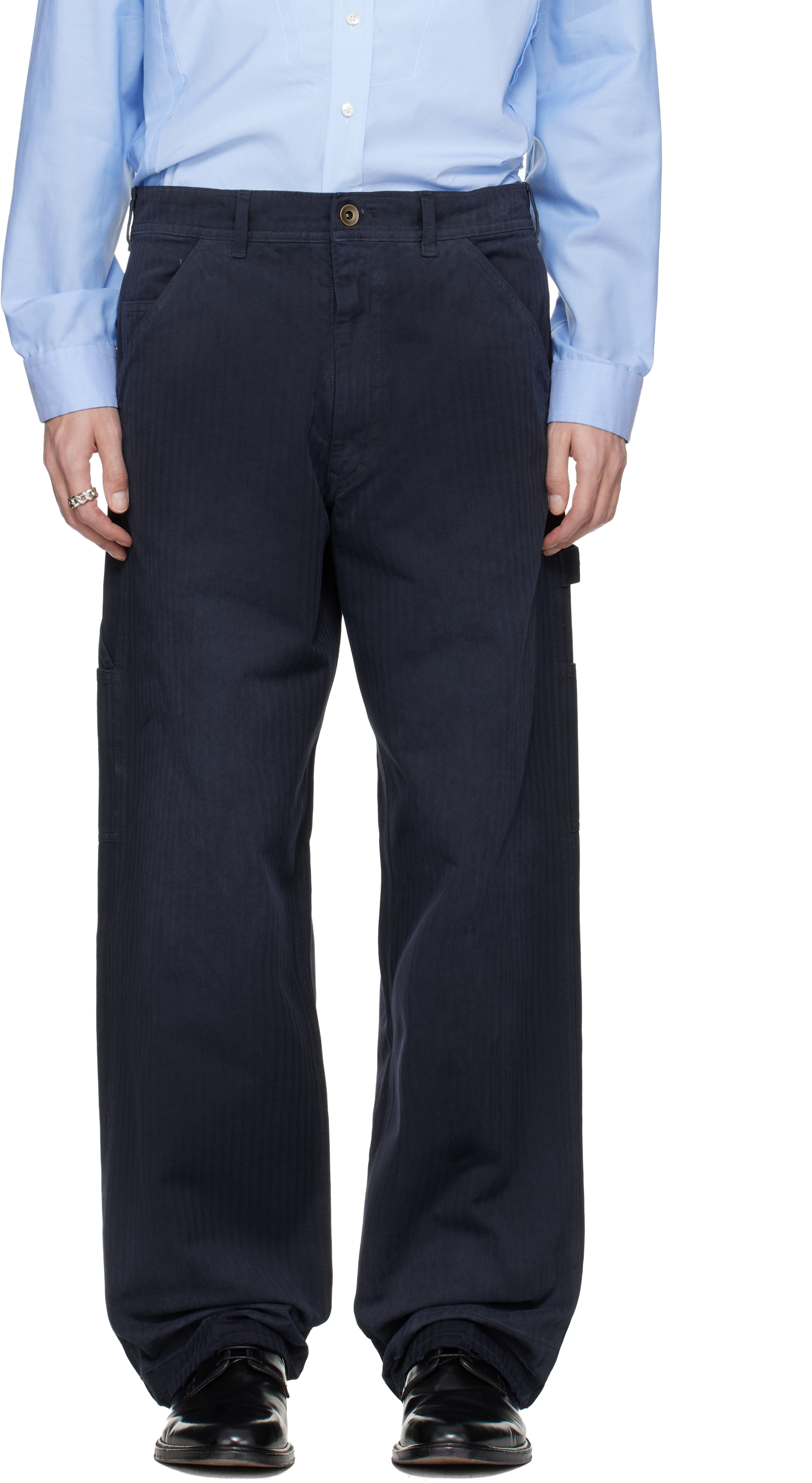 Navy Herringbone Trousers by Maison Margiela on Sale