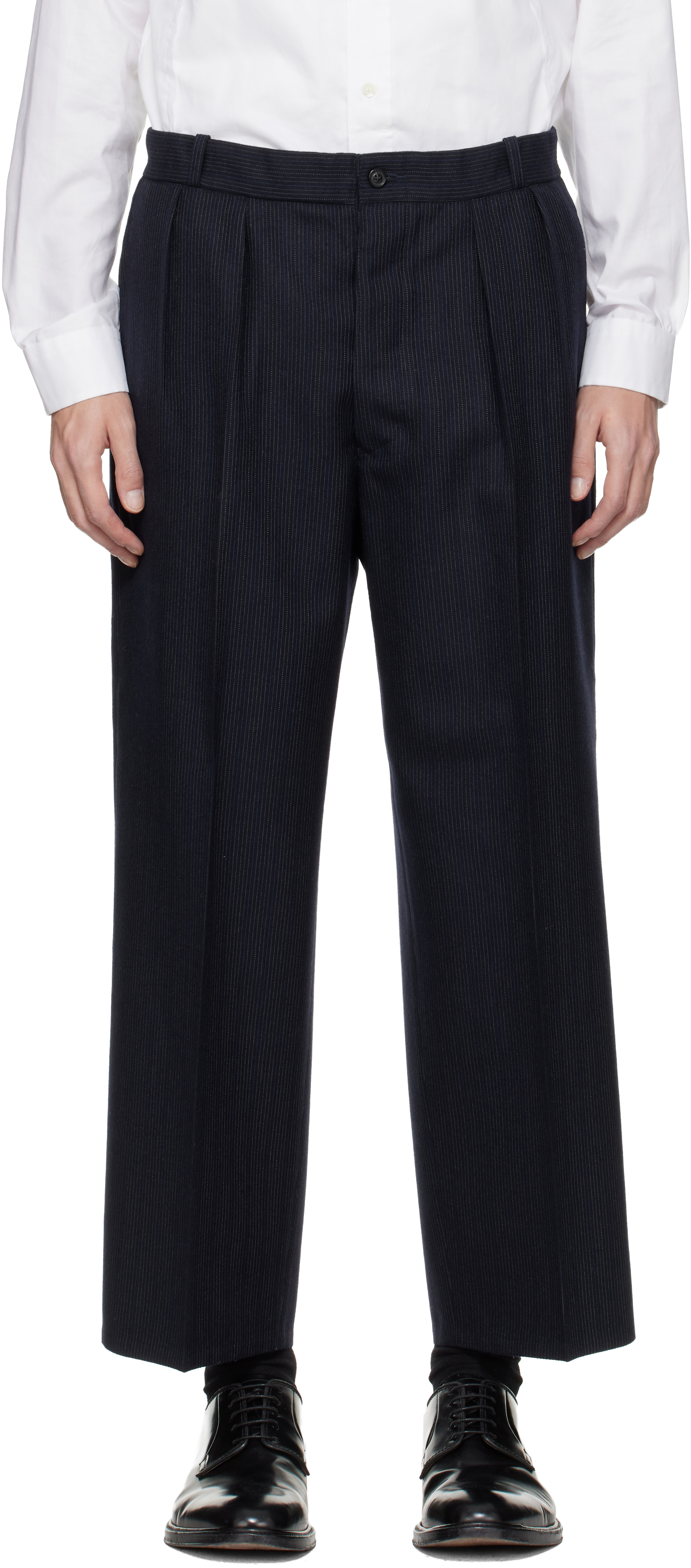 Maison Margiela: ネイビー ストライプ トラウザーズ | SSENSE 日本