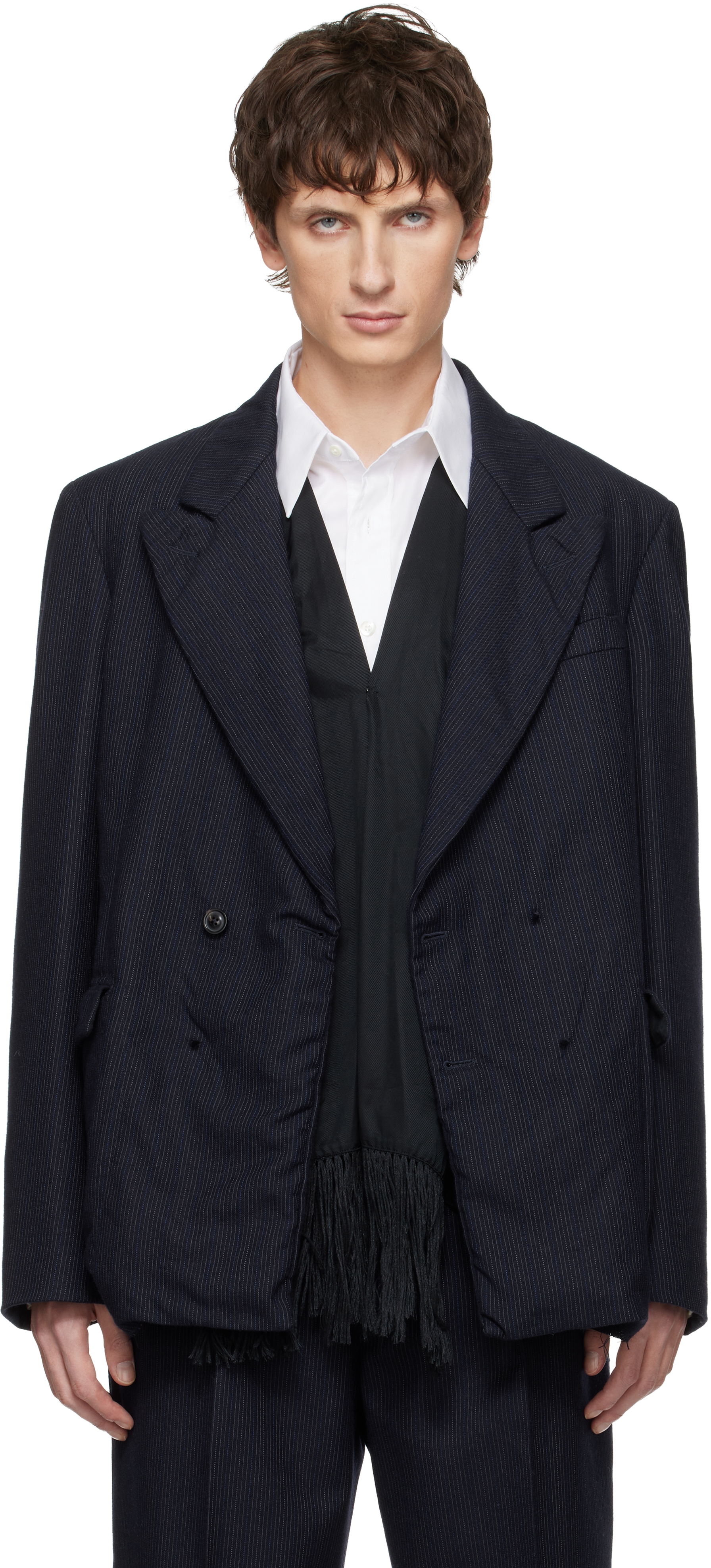 センラ Luge,A la mode,VERITE,GOSSIP,MARCEL Maison Margiela: Navy Striped Blazer | SSENSE 日本