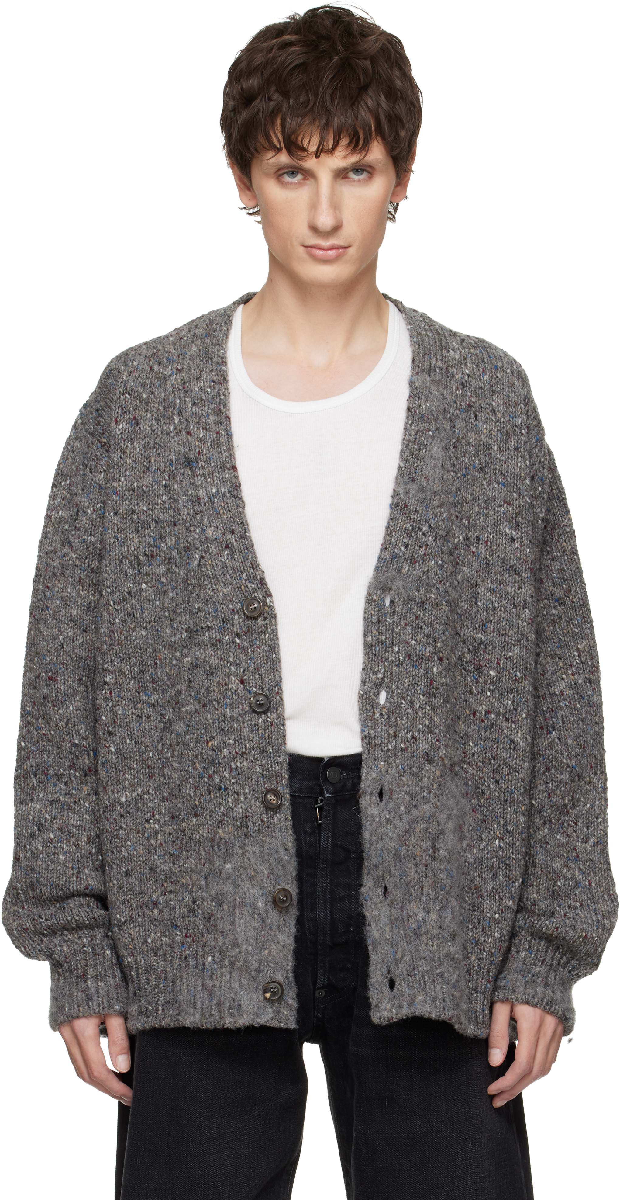 Maison Margiela グレー Vネック カーディガン XS Maison Margiela メゾン・マルジェラ ボタン カーディガン - FARFETCH