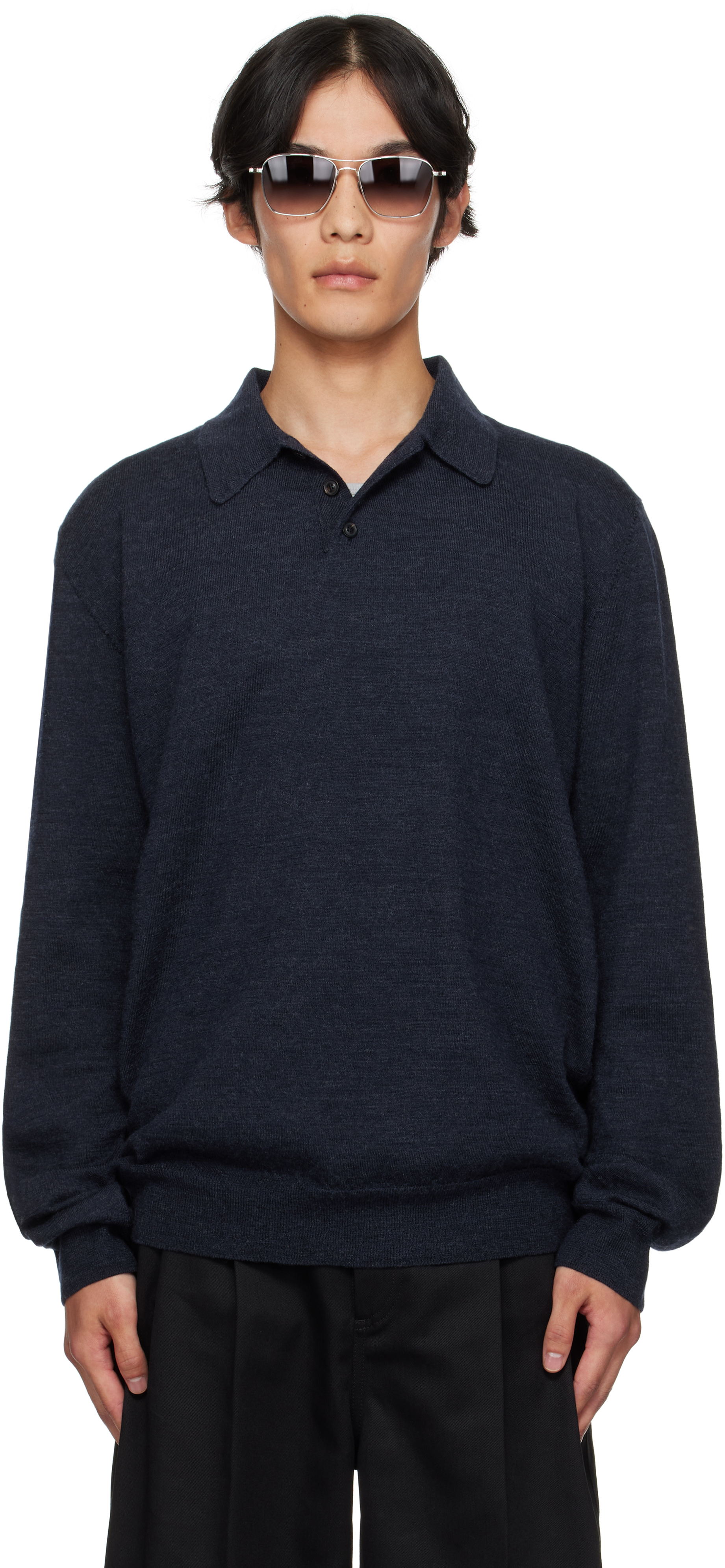 maison margiela ネイビー・ベージュ ポロシャツ ニット ライト