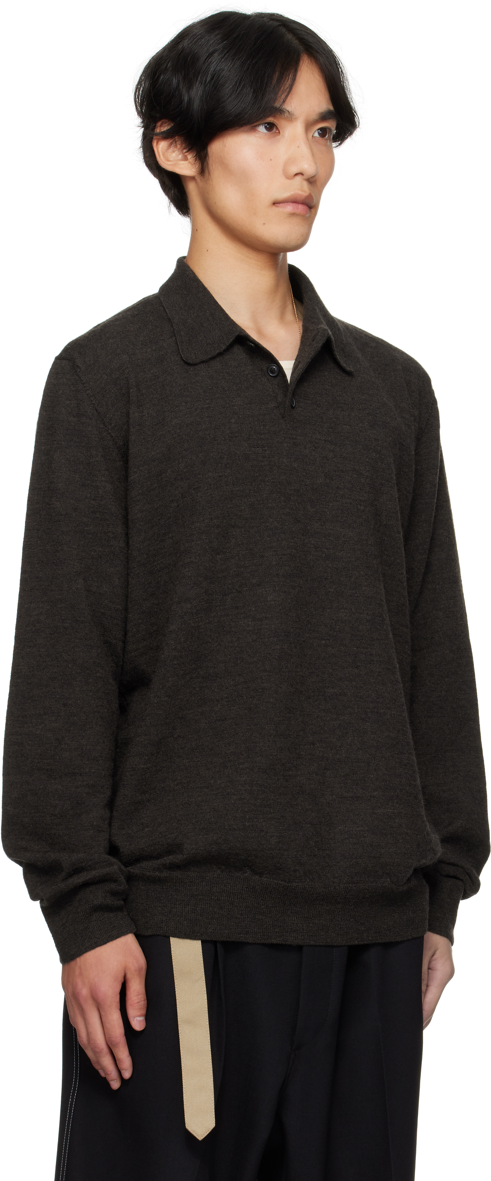 Maison Margiela Brown Suede Elbow Patch Polo In Gray