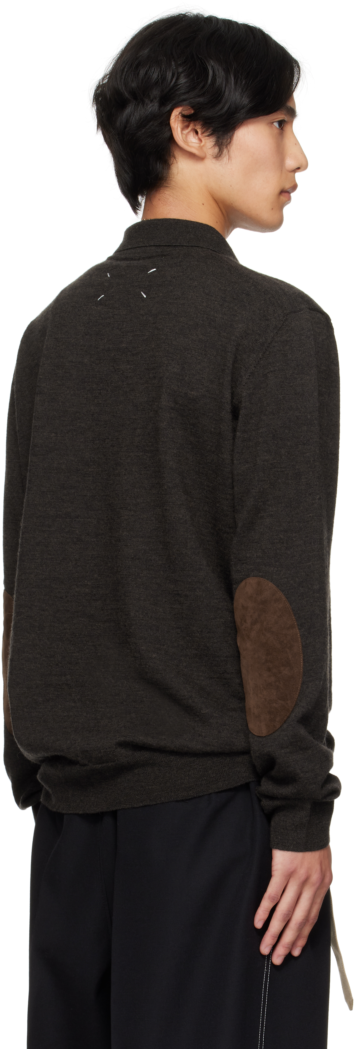 Maison Margiela Brown Suede Elbow Patch Polo In Gray