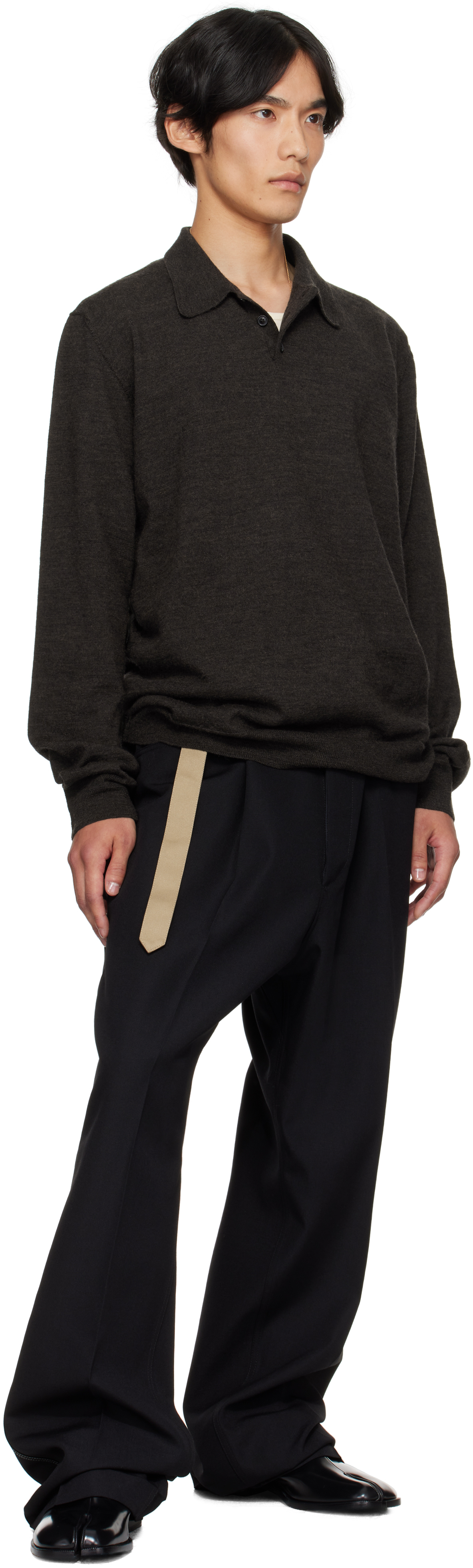 Maison Margiela Brown Suede Elbow Patch Polo In Gray