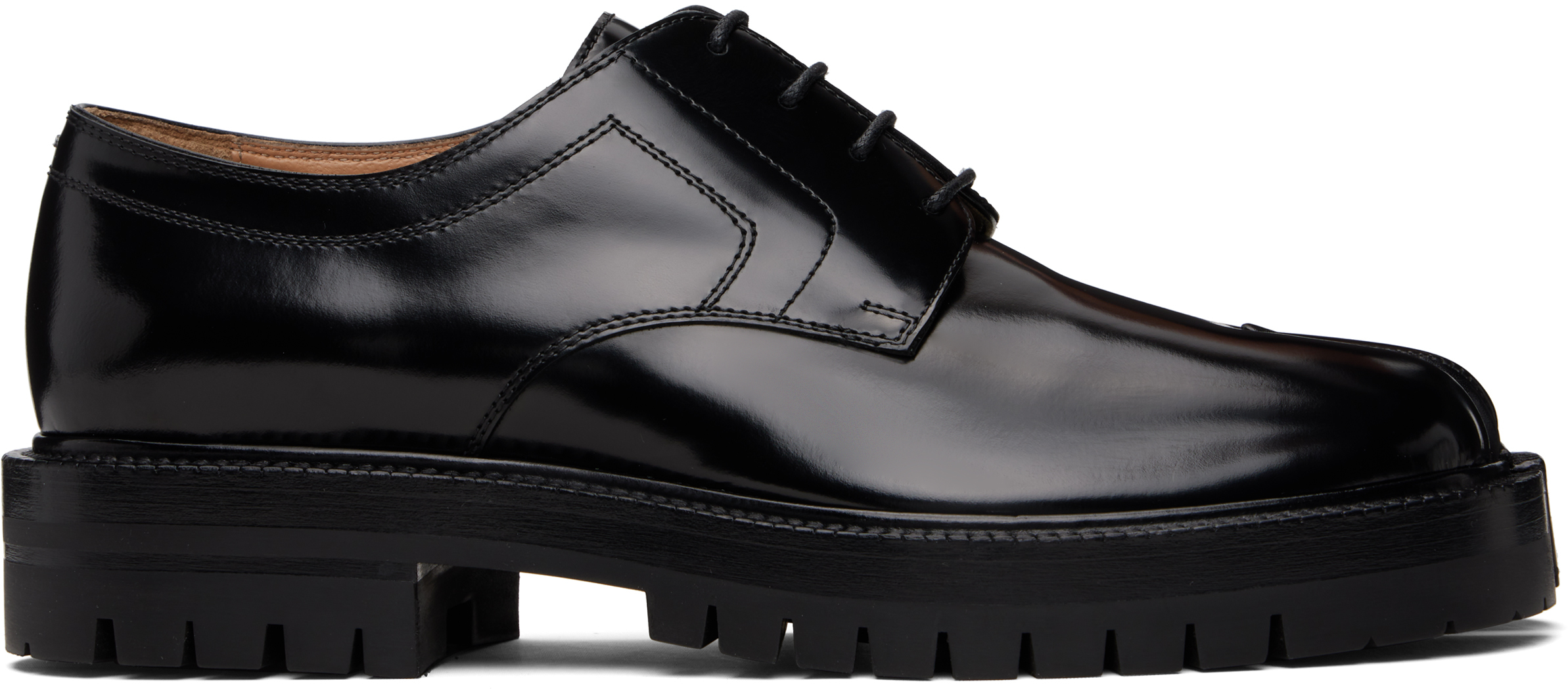Maison Margiela: Black Tabi Lace-Up Derbys | SSENSE