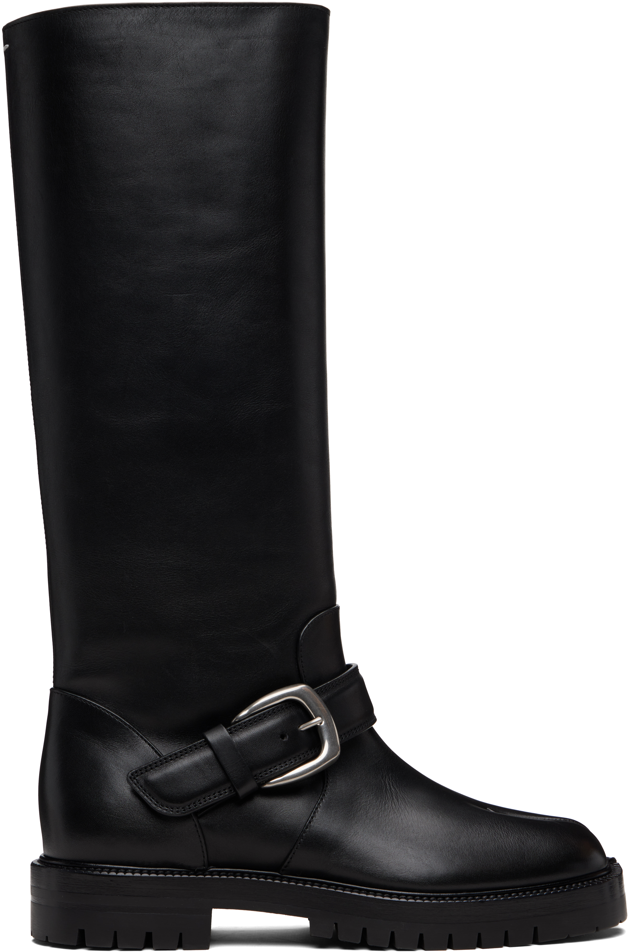 Maison Margiela Knee-high Tabi Boots Featuring Buckle Detail In Black