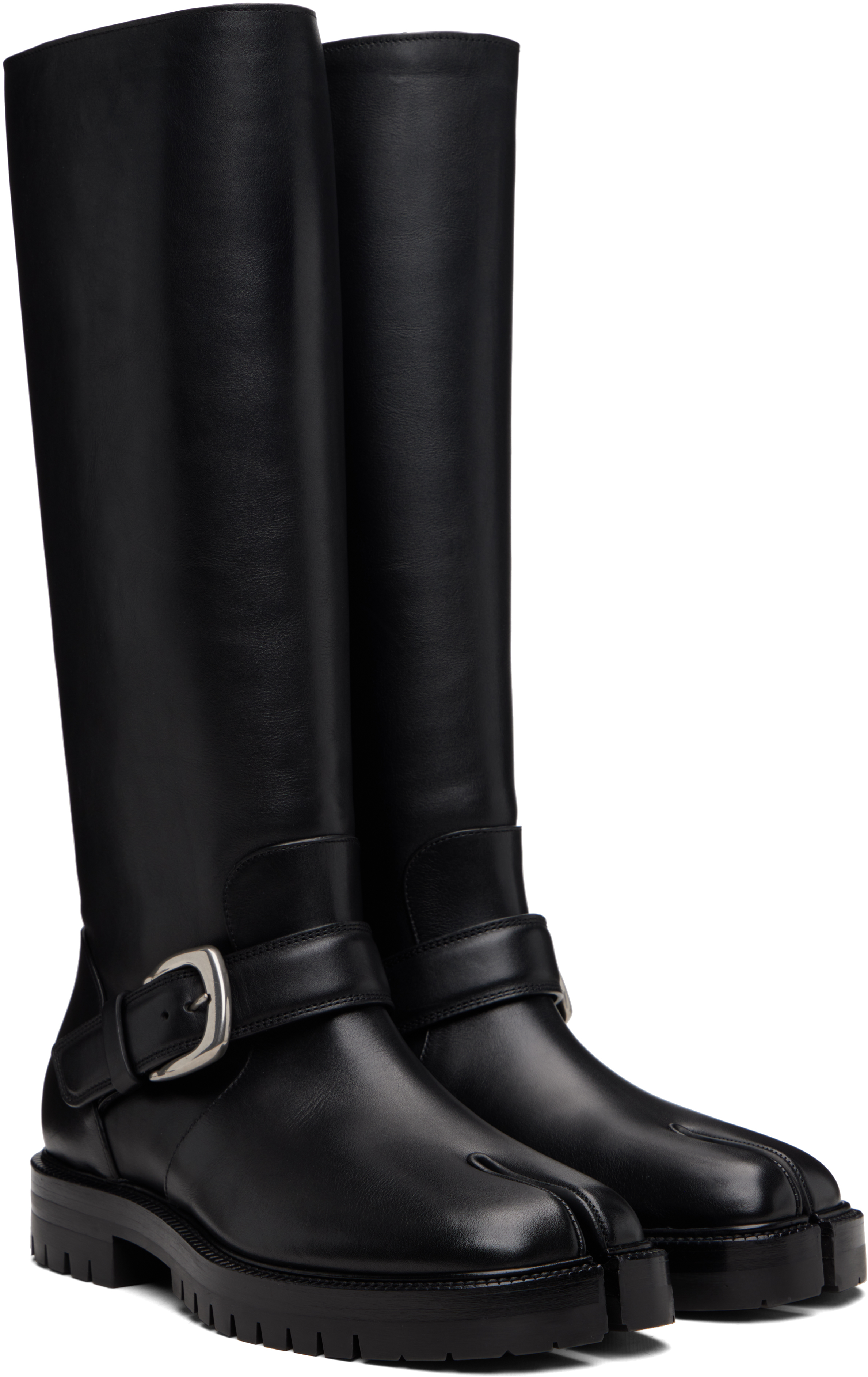 Maison Margiela Knee-high Tabi Boots Featuring Buckle Detail In Black