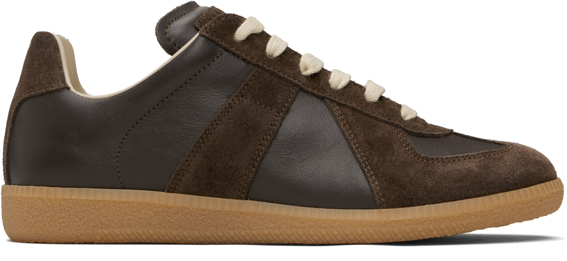 Maison Margiela Low-top Sneakers Featuring Suede Panels In Brown