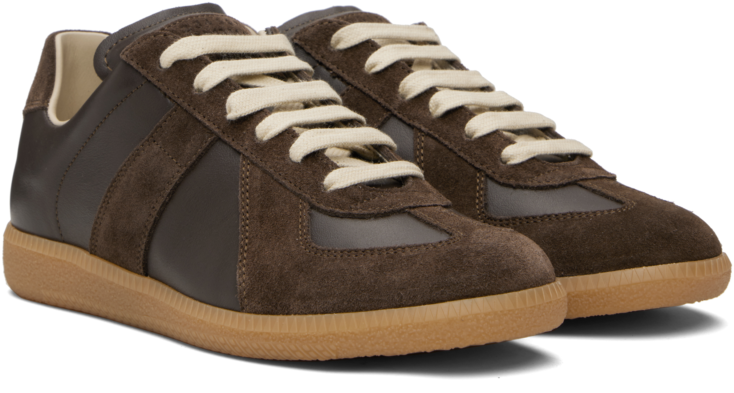 Maison Margiela Low-top Sneakers Featuring Suede Panels In Brown
