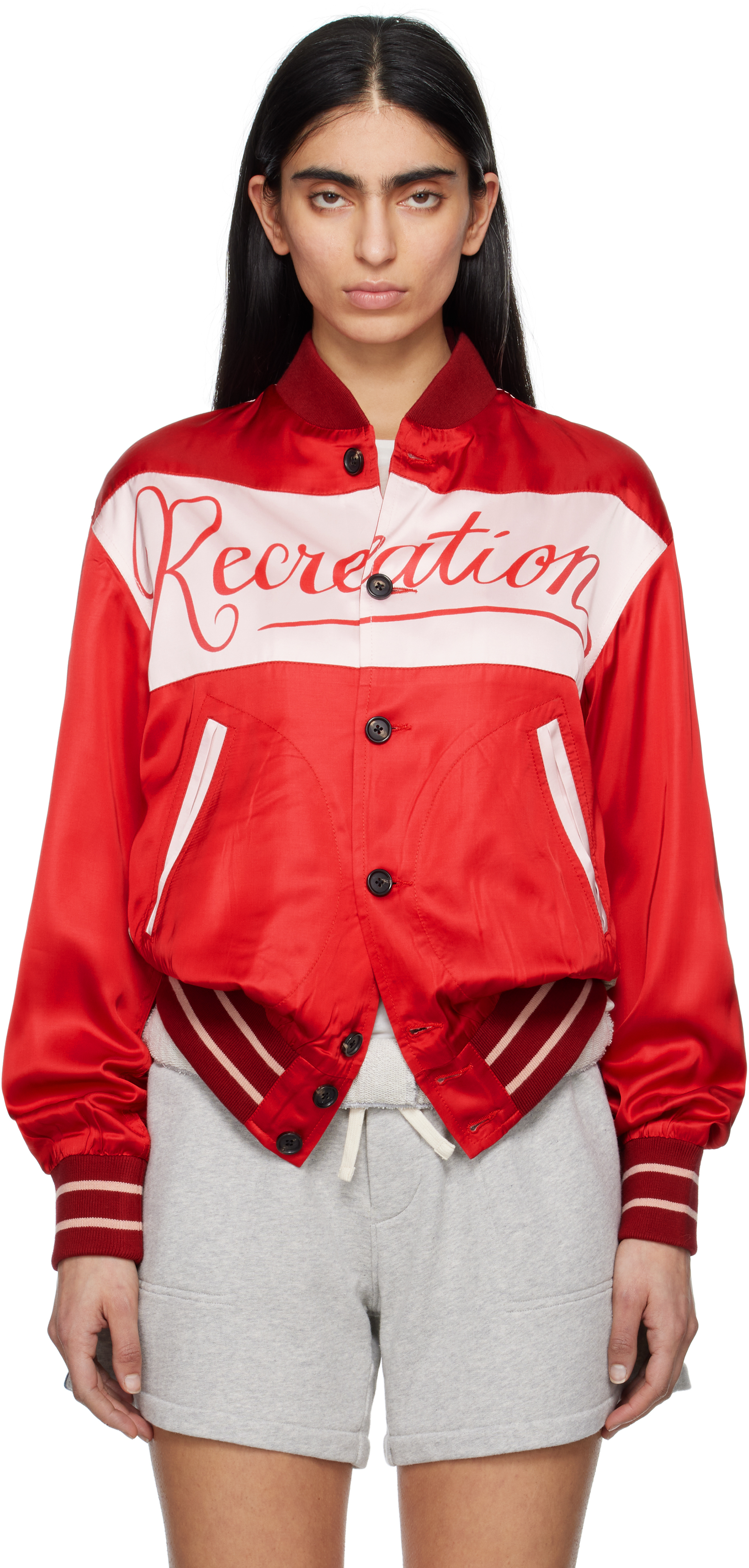 【関税込み】Bode レッド&ピンク Postcard Rally ジャケット Bode: Red & Pink Postcard Rally Jacket | SSENSE